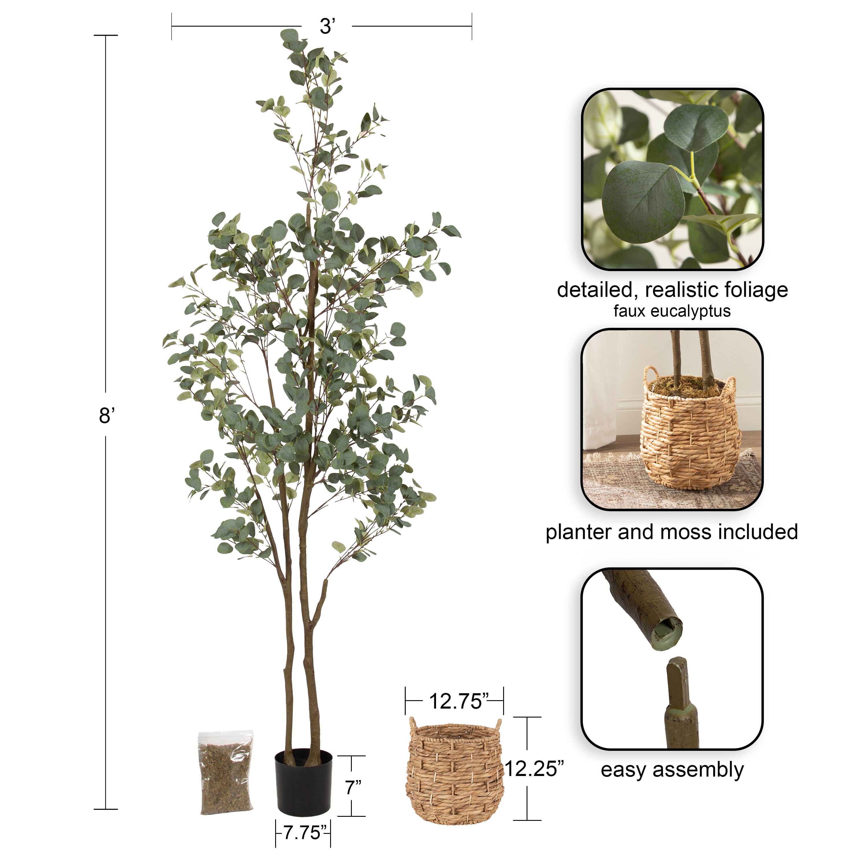 Kate and Laurel 8ft. Eudora Faux Eucalyptus Tree with Natural Planter