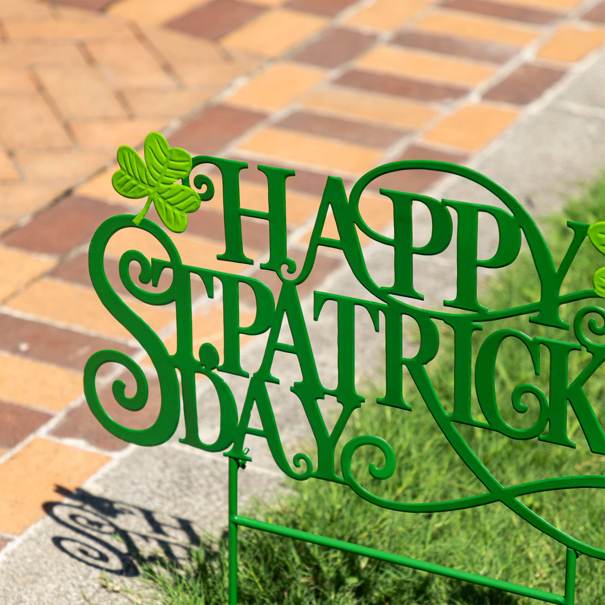 Glitzhome® 23.25" Metal Happy St. Patrick's Day Yard Stake