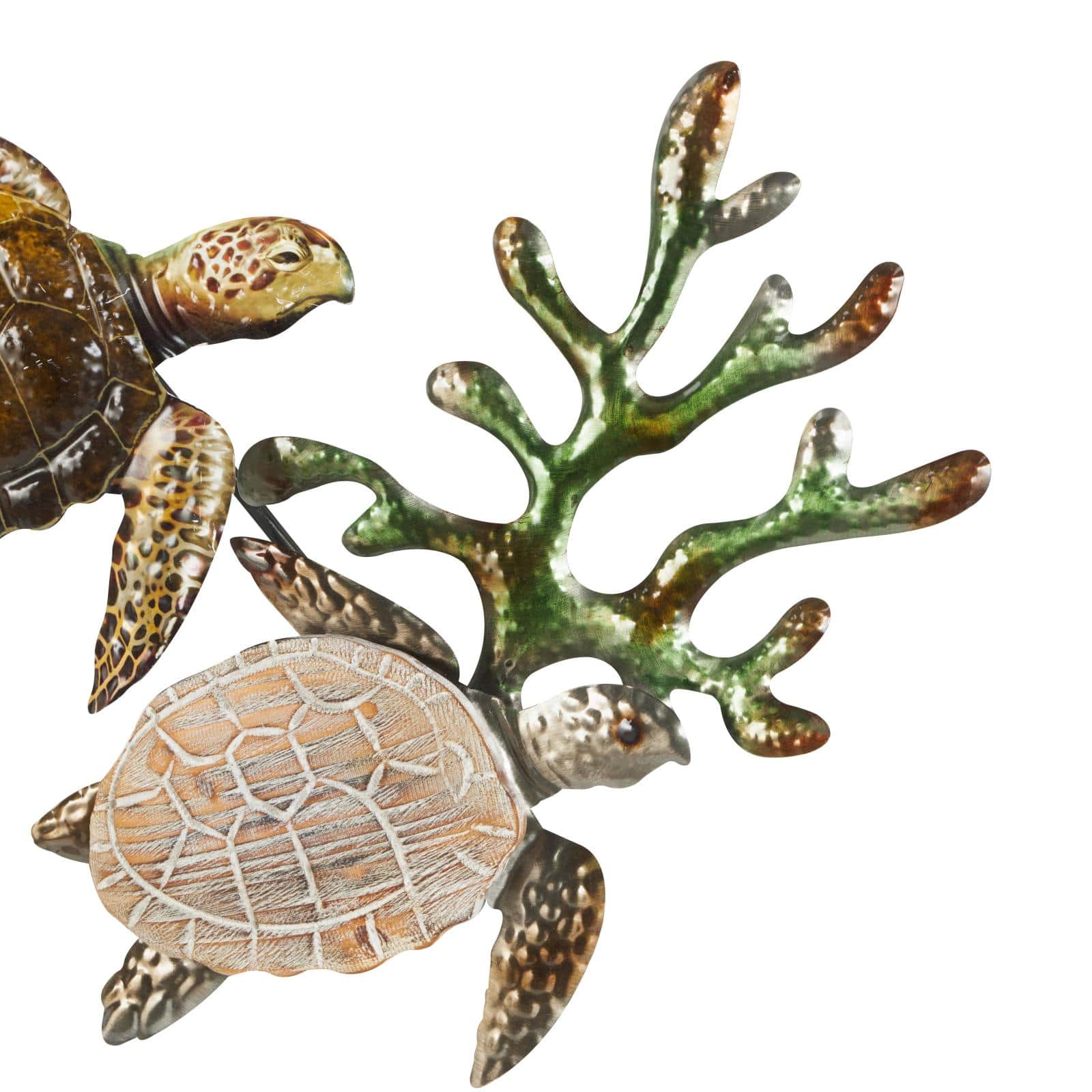 48" x 18" Bronze Metal Turtle Hammered Wall Décor with Wood Accents