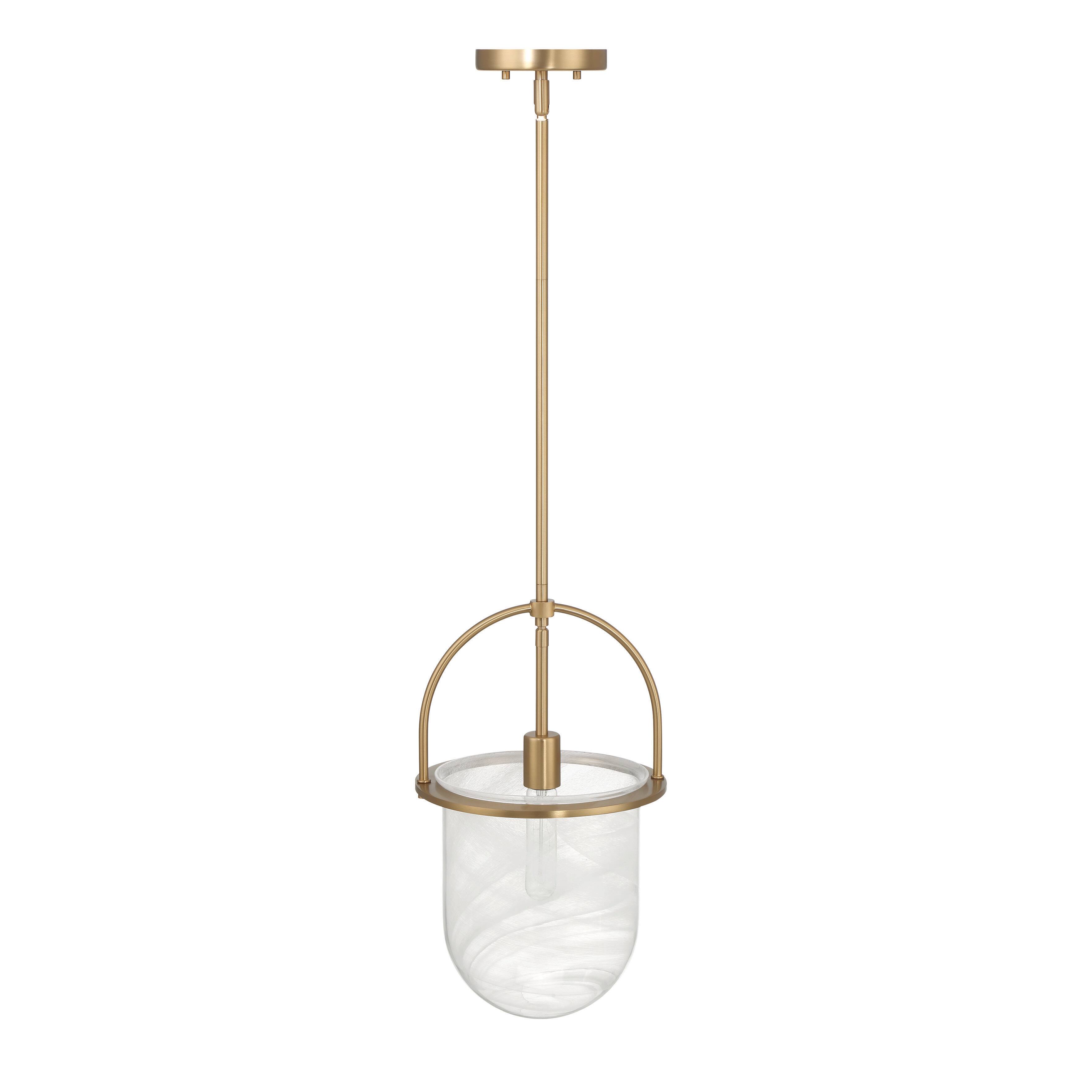 Hello Honey® Beatrice Gold & White Mid-Century Modern Handmade Marbleized Glass & Metal Ceiling Light