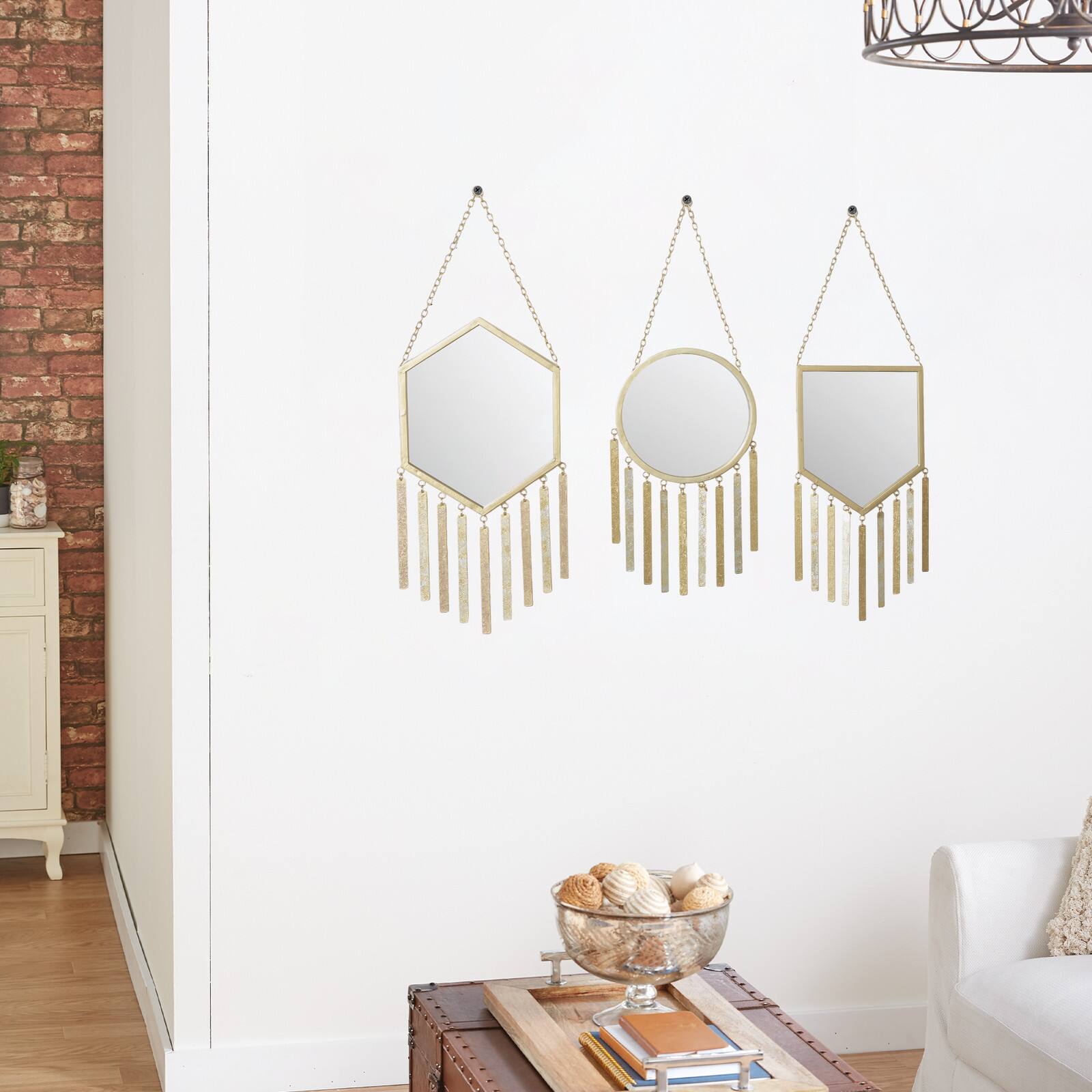 Set of 3 Gold Metal Farmhouse Wall Mirror, 9" x 27"