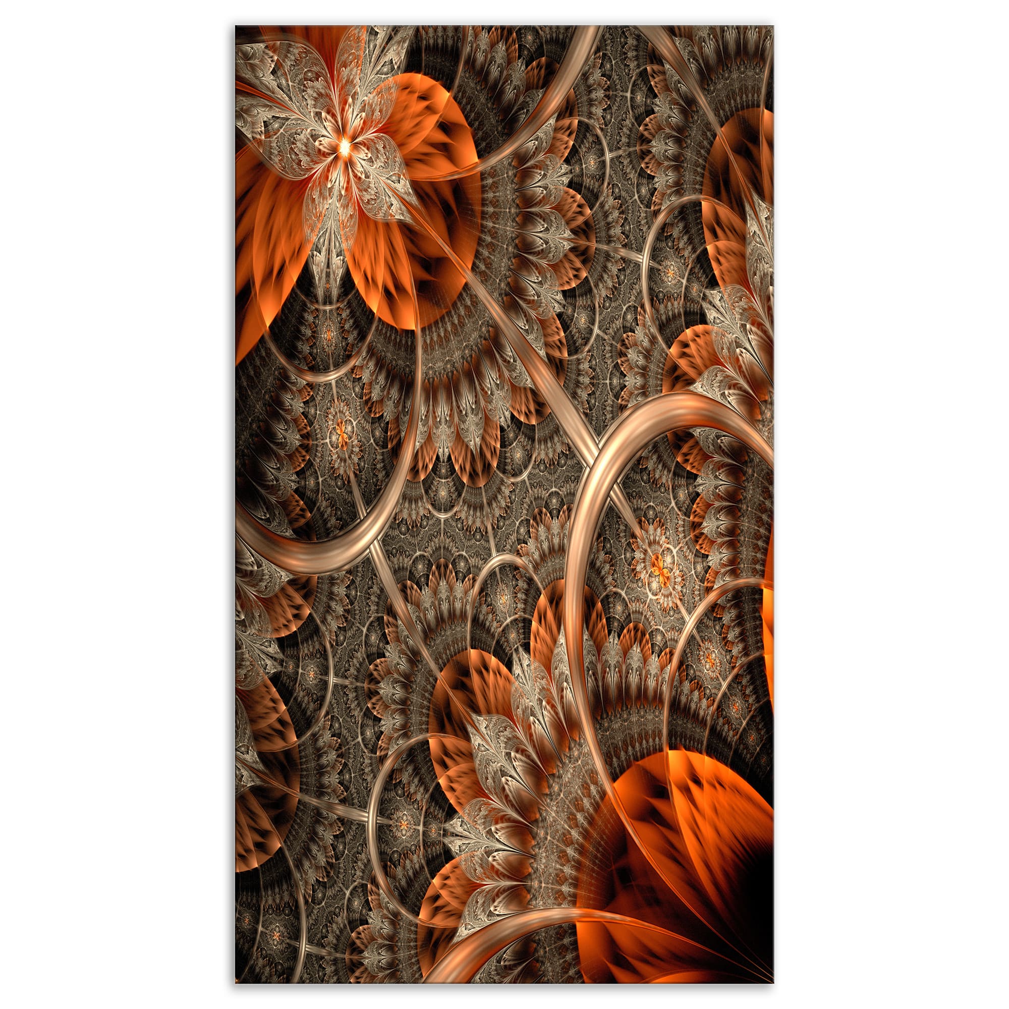 Designart - Orange Brown Digital Art Fractal Flower - Floral Canvas Art Print