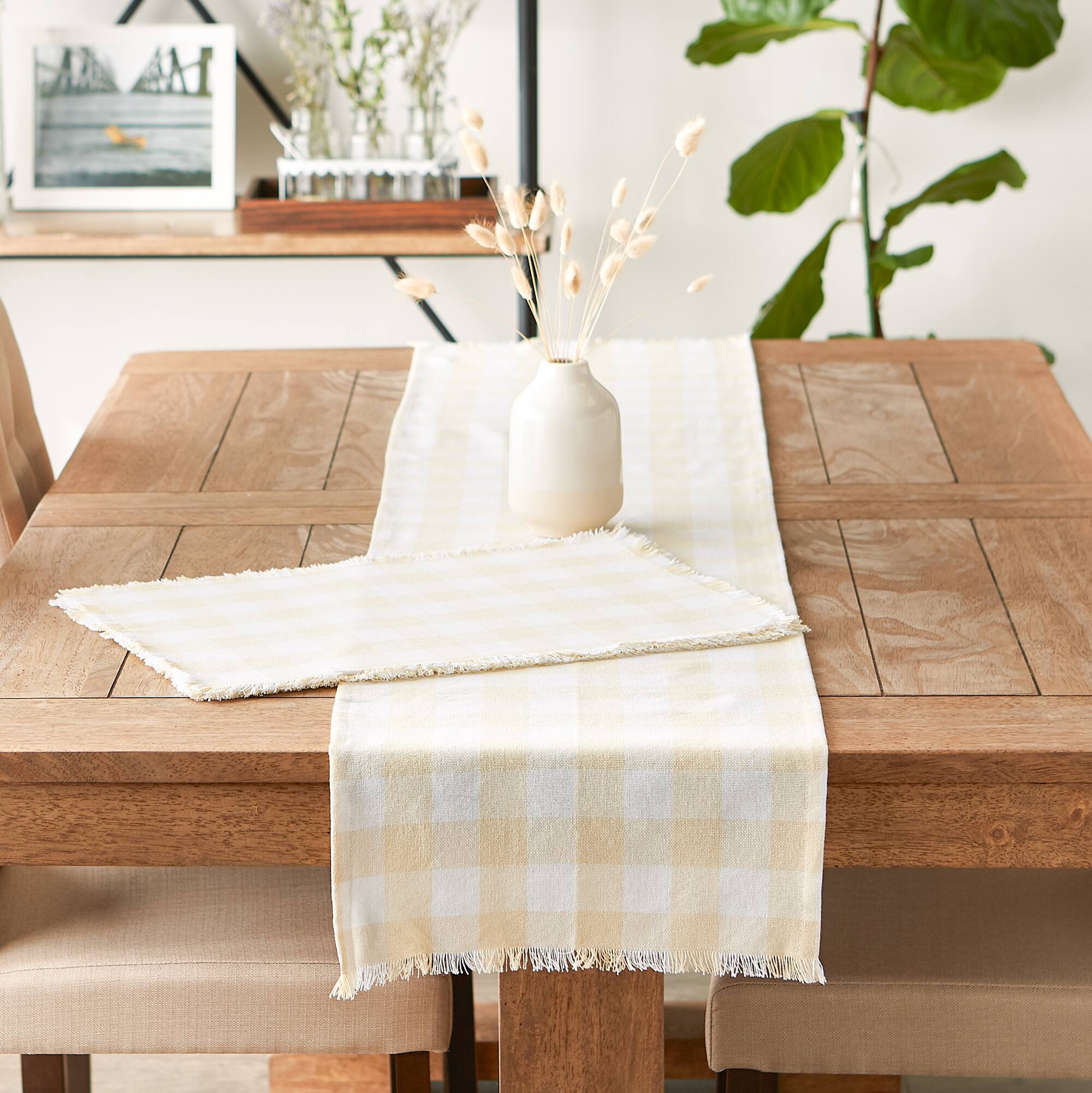 DII® Heavyweight Check Fringed Cotton Placemats, 6ct.