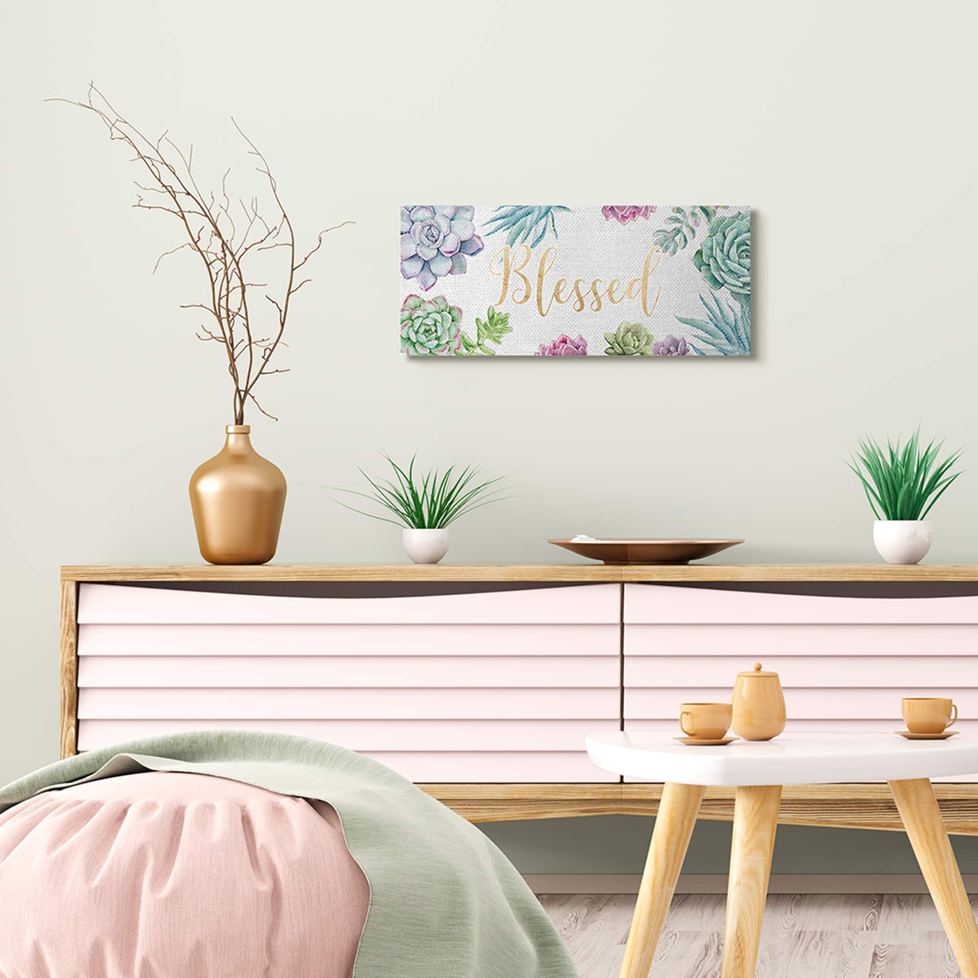 Stupell Industries Chic Blessed Expression Purple Succulent Greenery Canvas Wall Art