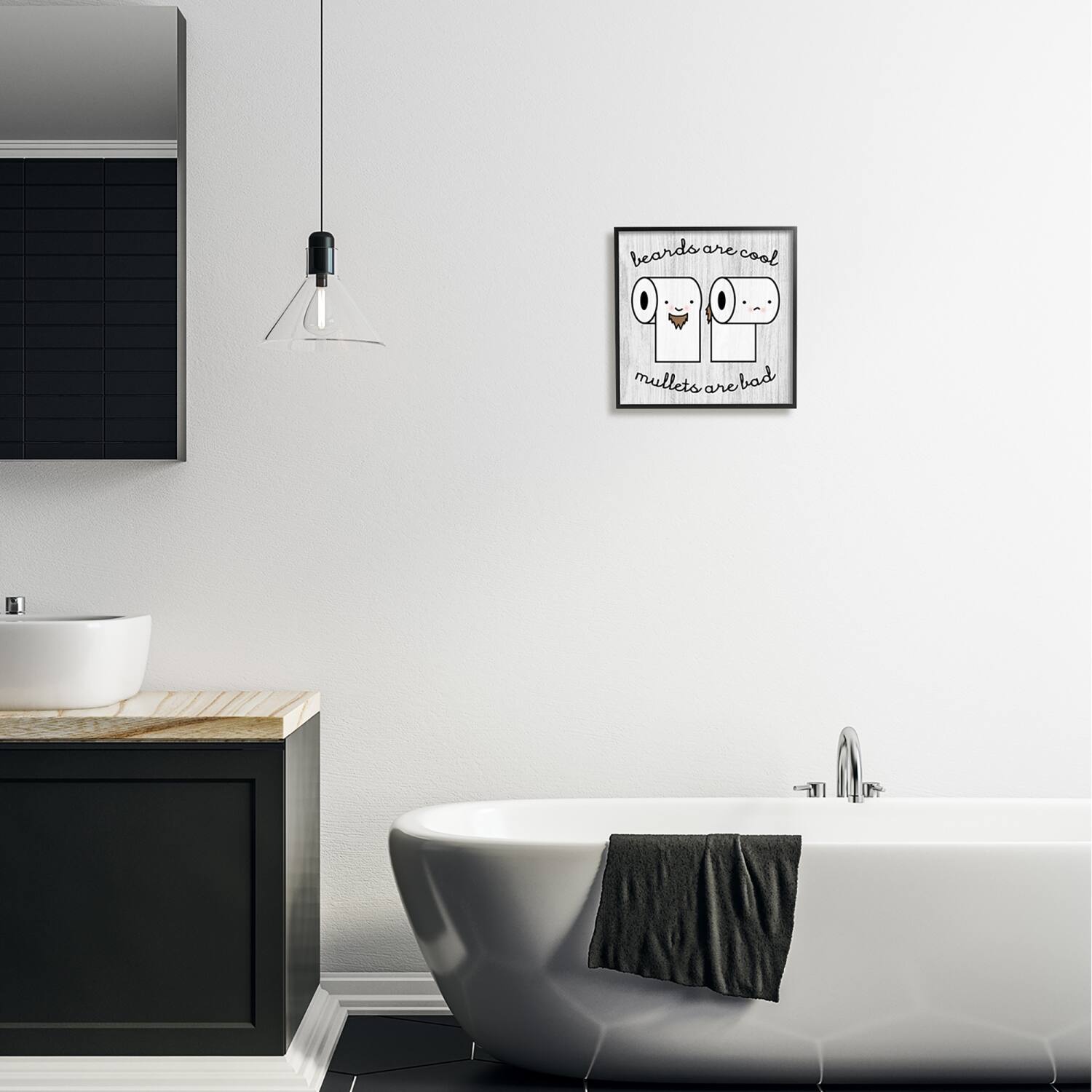 Stupell Industries Beards Vs. Mullets Toilet Paper Bathroom Humor Expression Framed Giclee Art