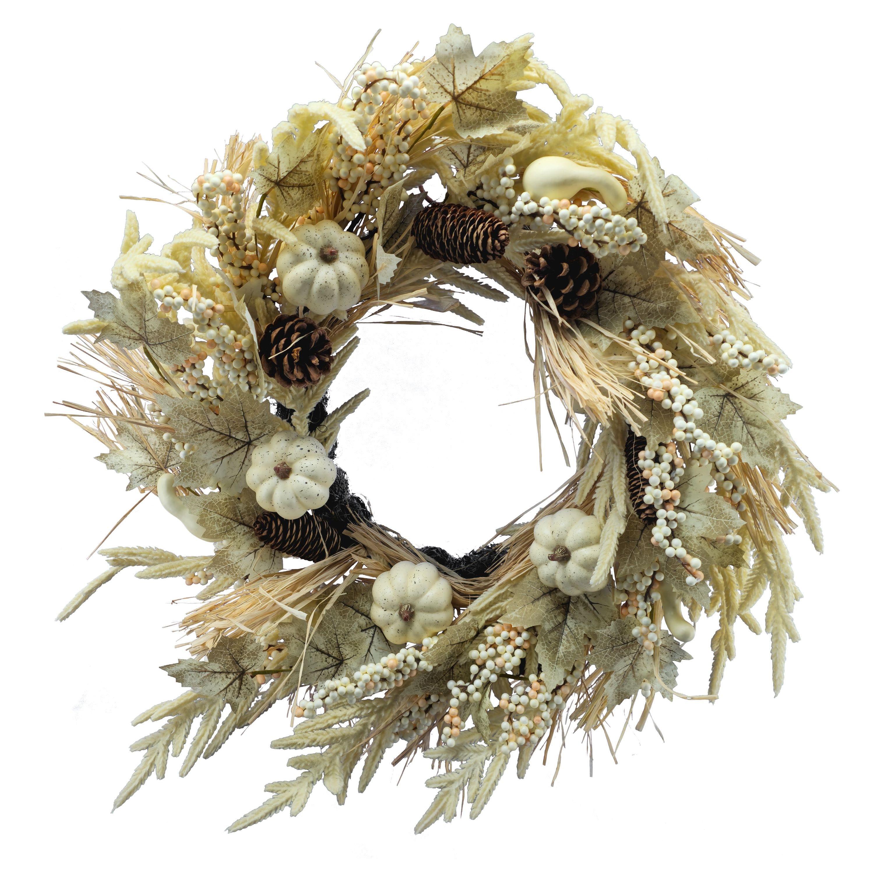 26" Cream Heather & Pumpkin Wreath by Ashland®