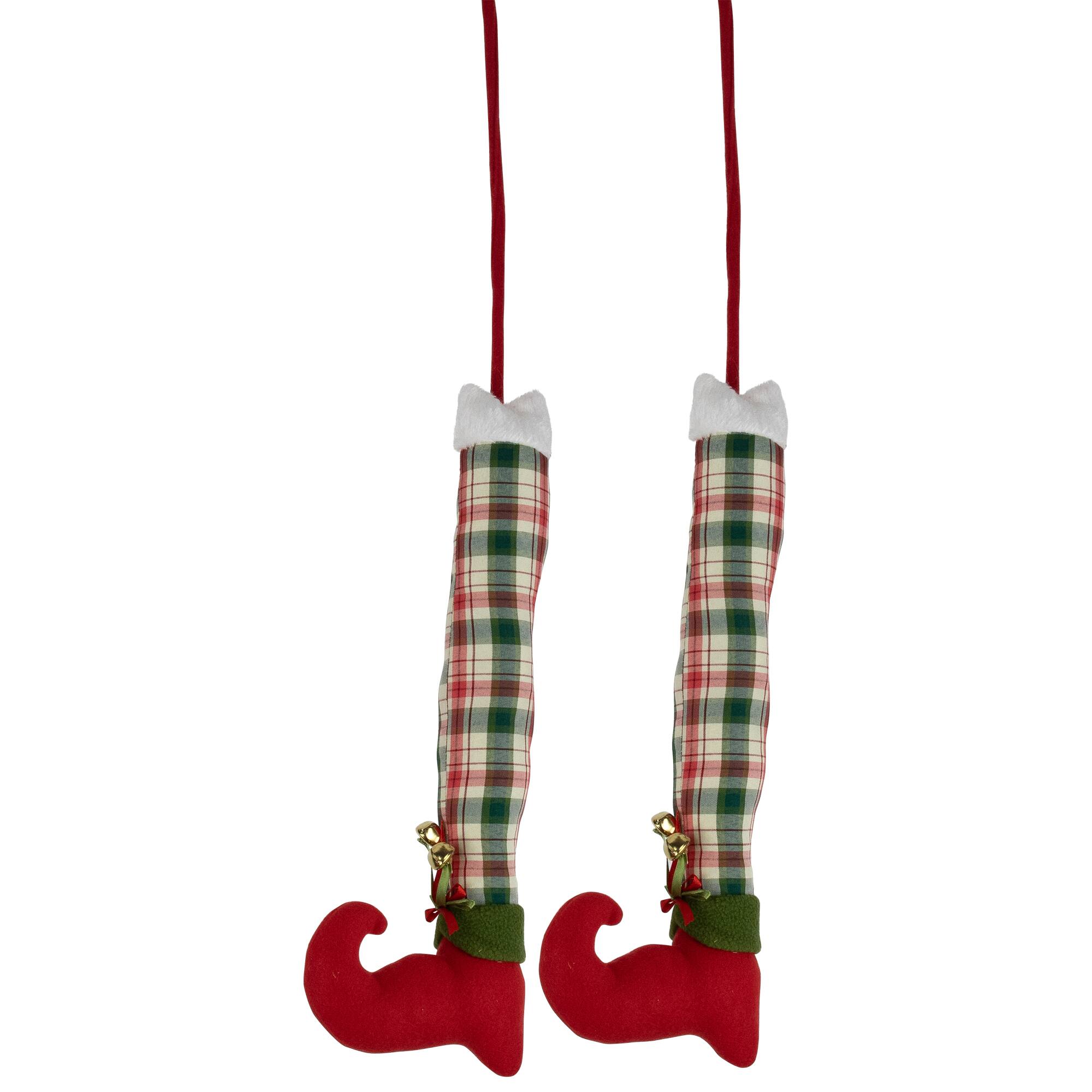 30" Red & Green Plaid Plush Elf Leg Picks, 2ct.