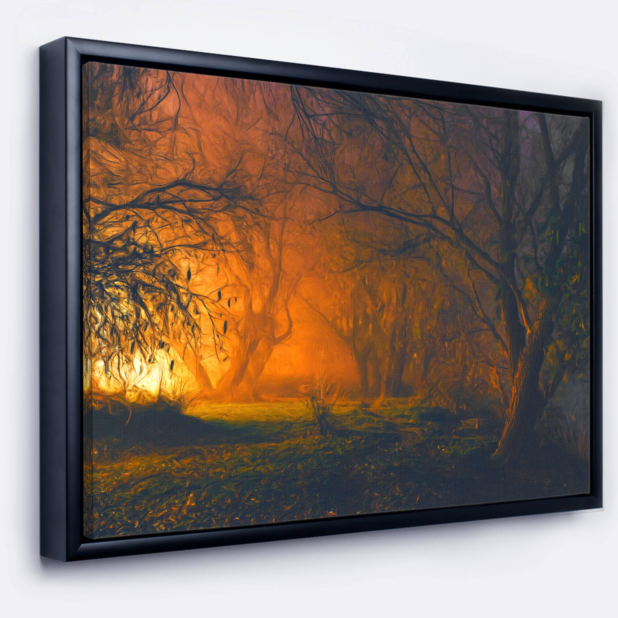 Designart - Magical Light in Forest - Landscape Art Print Canvas in Black Frame