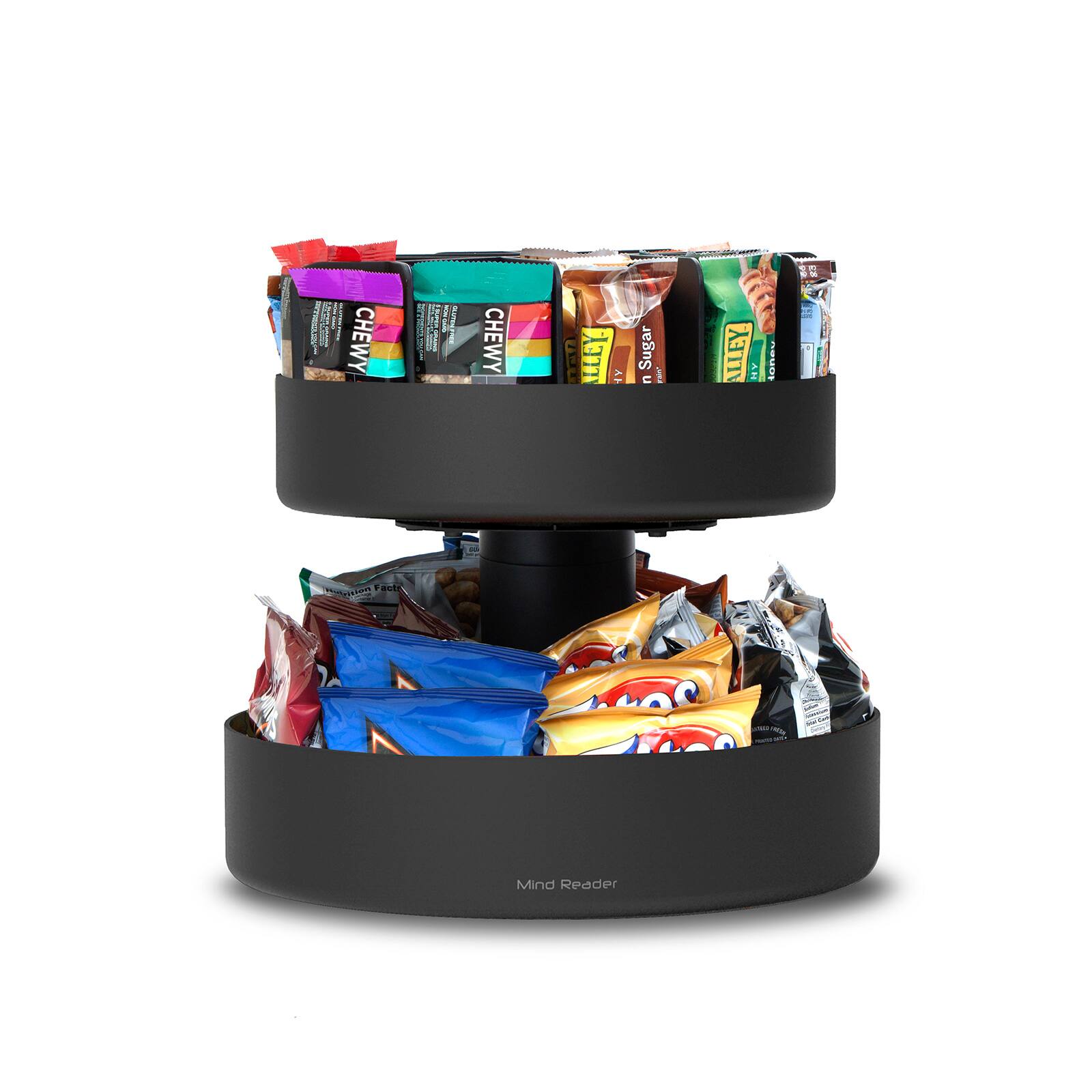 Mind Reader Black 2-Tier Lazy Susan Granola Bar and Snack Organizer