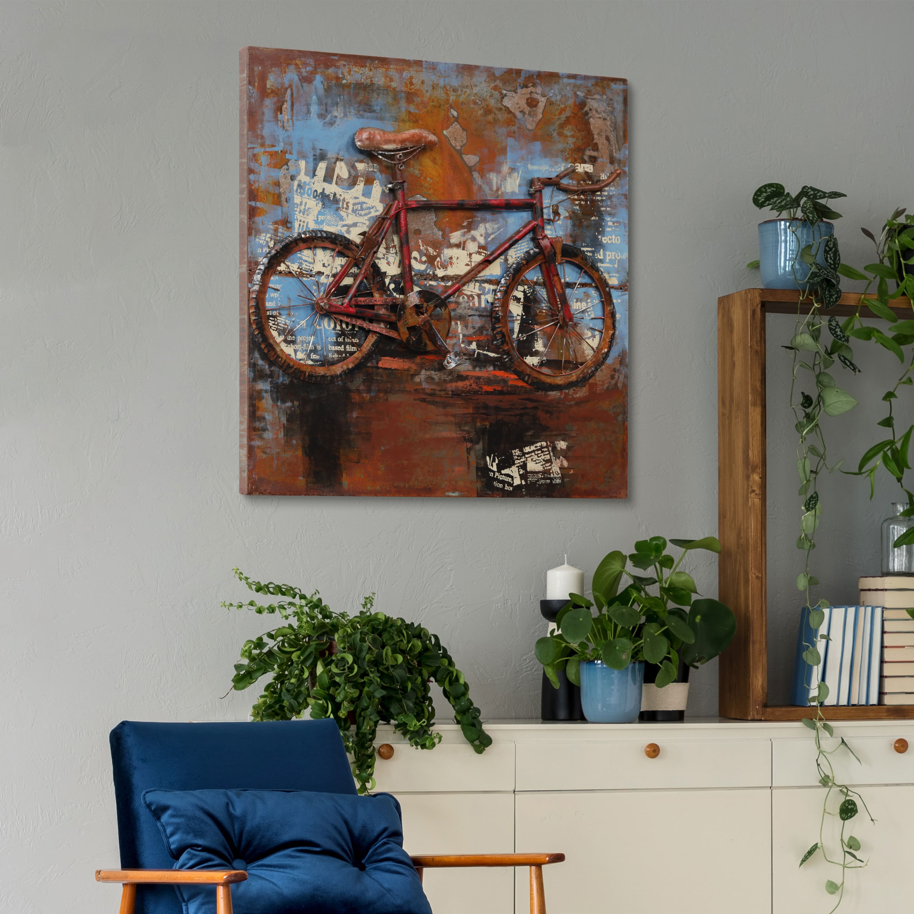 Empire Art Direct 32" x 32" Biking Mixed Media 3D Iron Hand Painted Dimensional Wall Sculpture