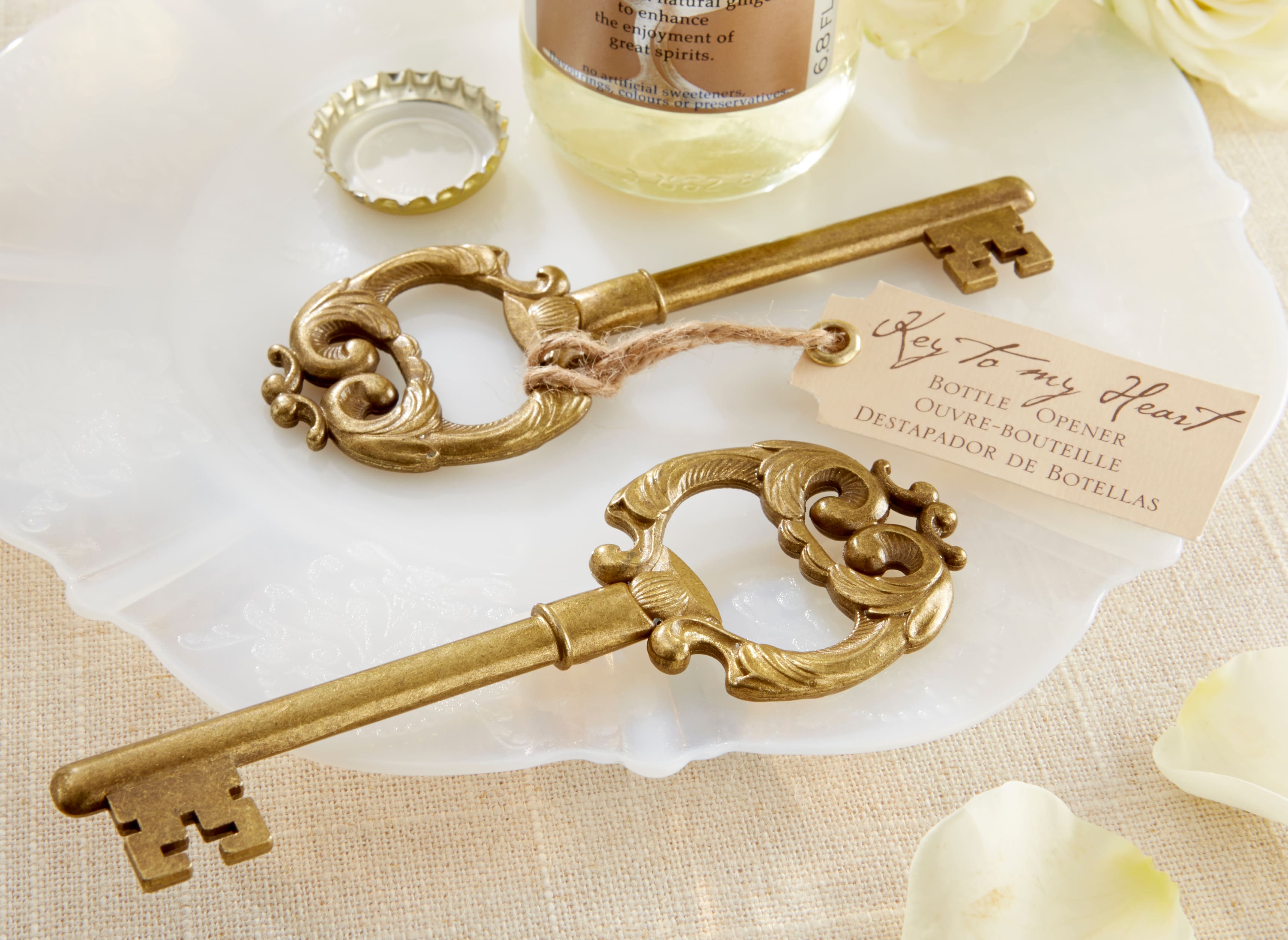 Kate Aspen® Key to My Heart Antique Bottle Opener, 4ct.