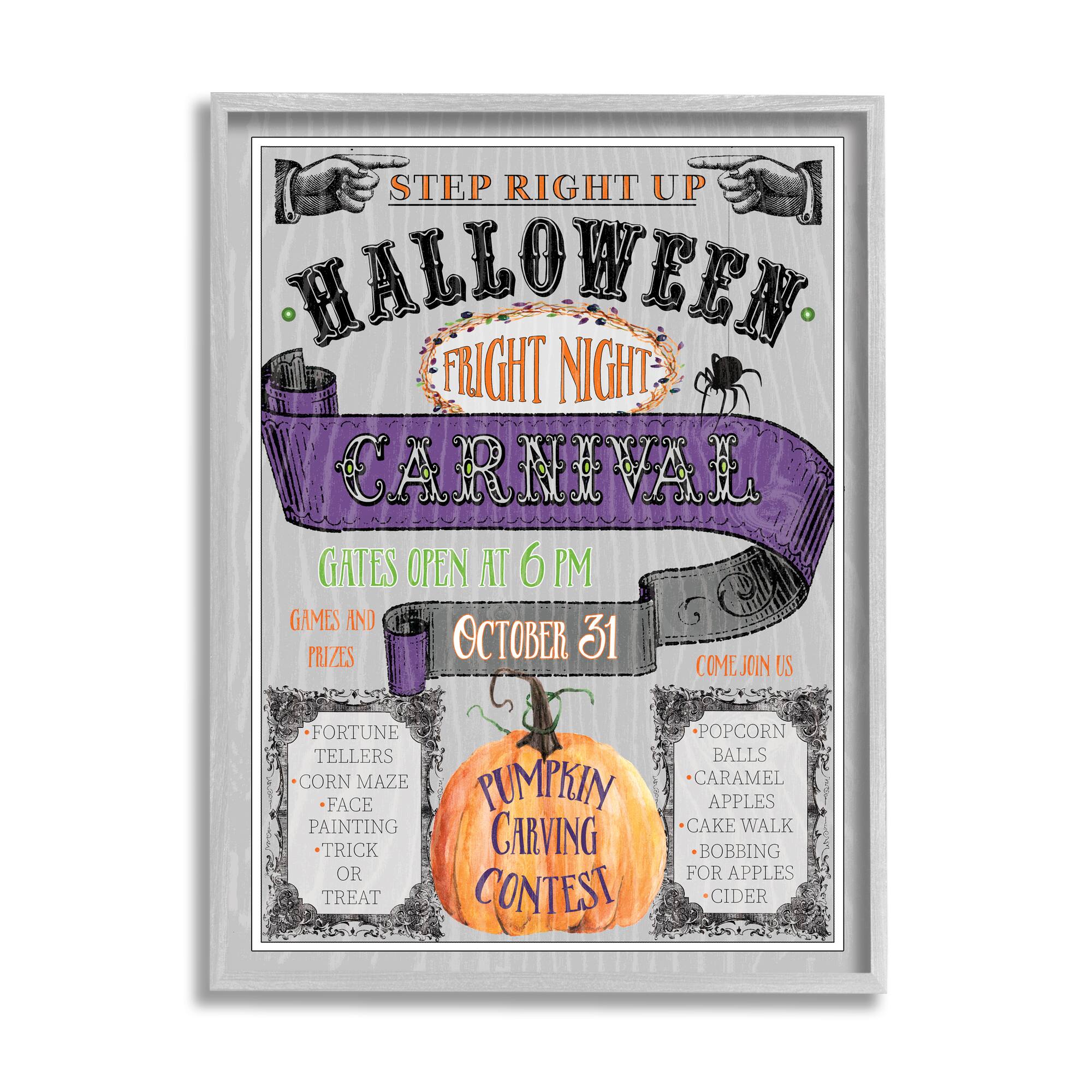 Stupell Industries Halloween Fright Night Carnival Sign Framed Giclee Art