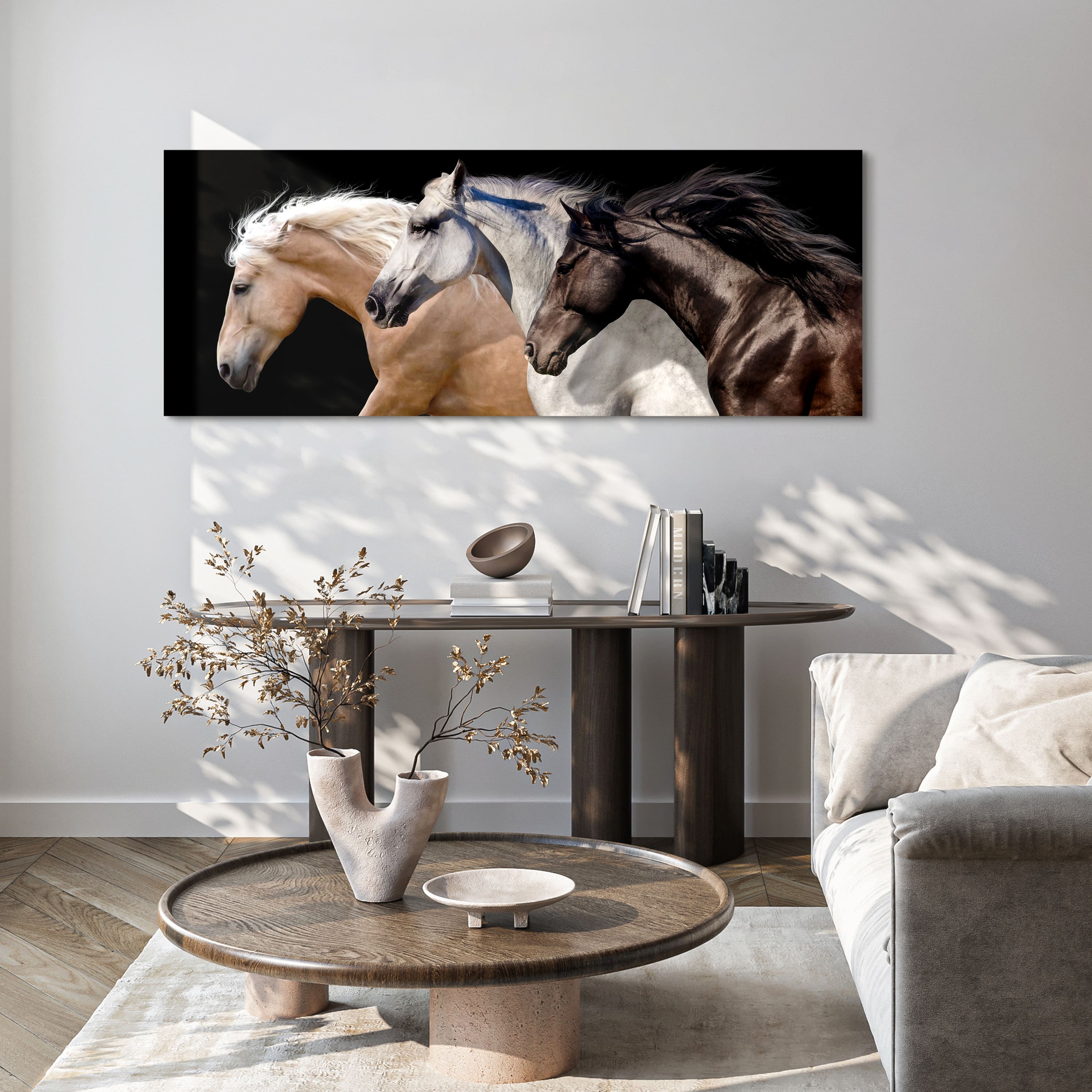 Empire Art Direct 24" x 63" Horse Trilogy 2 Frameless Free Floating Printed Tempered Glass Wall Art