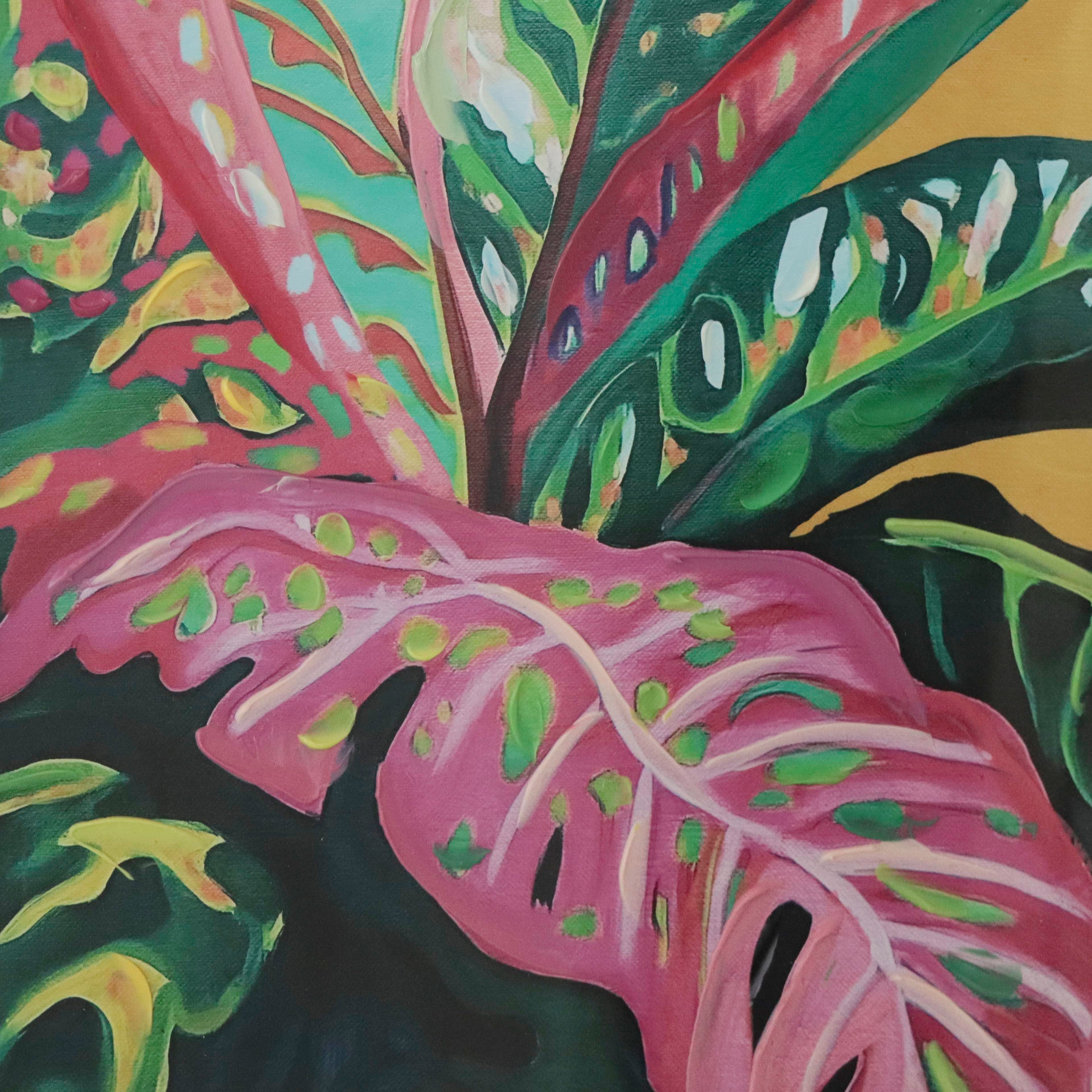 20" x 20" Pink & Green Tropical Leaf Burst Wall Décor in Woodgrain Frame by Ashland®