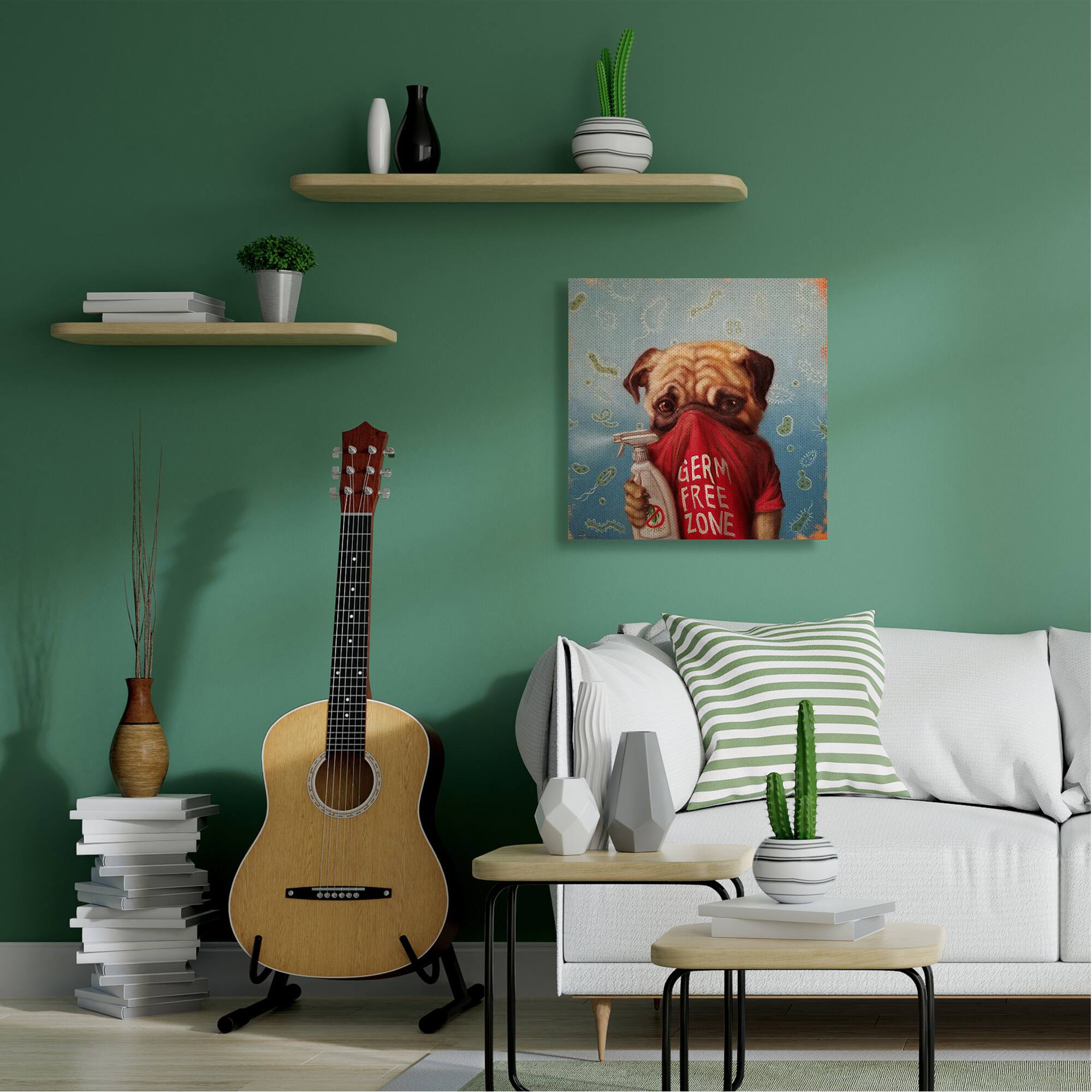 Stupell Industries Pug Portrait Germ Free Zone Cleaning Dog Canvas Wall Art