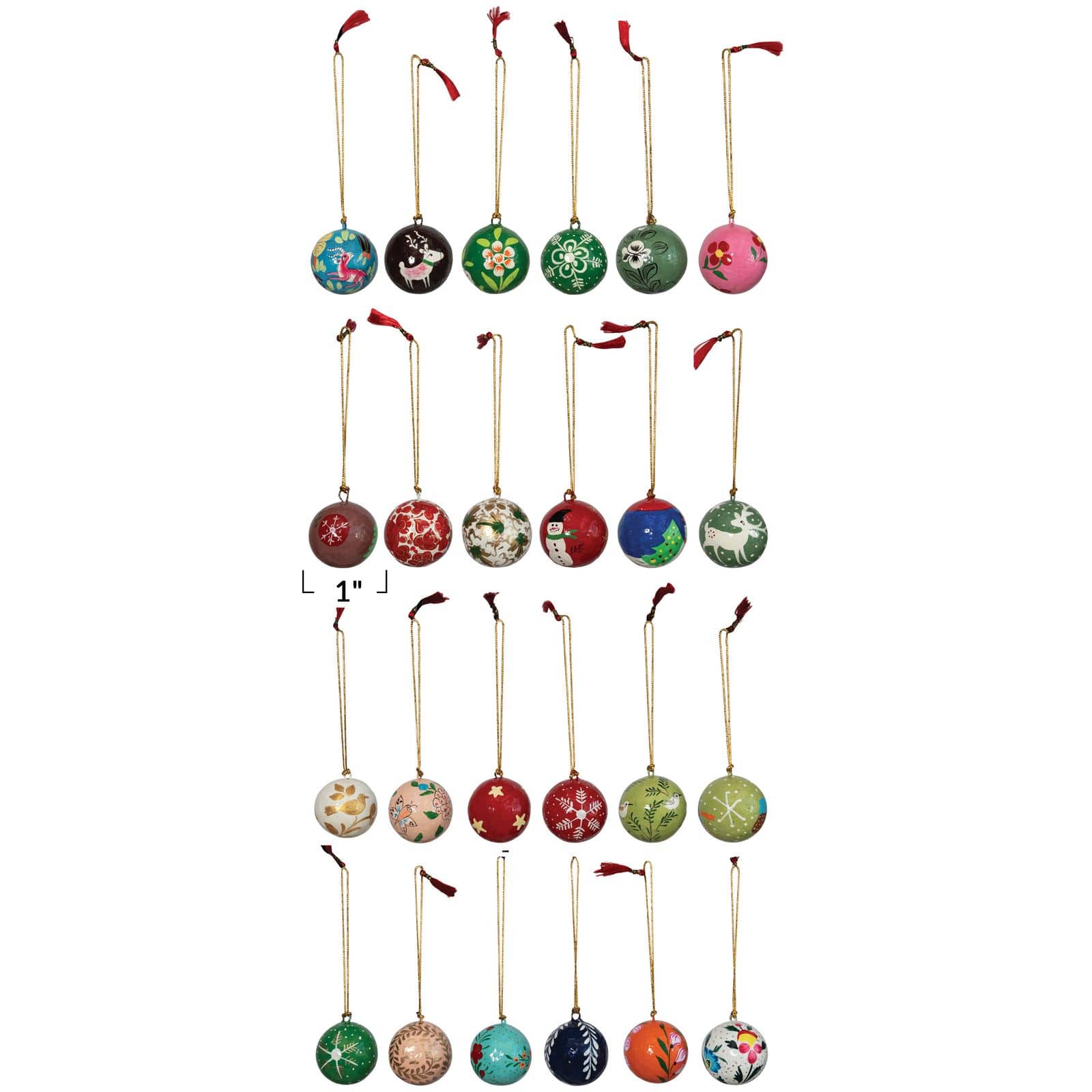 Hello Honey® 24 Pack 1" Round Hand-Painted Paper Mache Ball Ornaments
