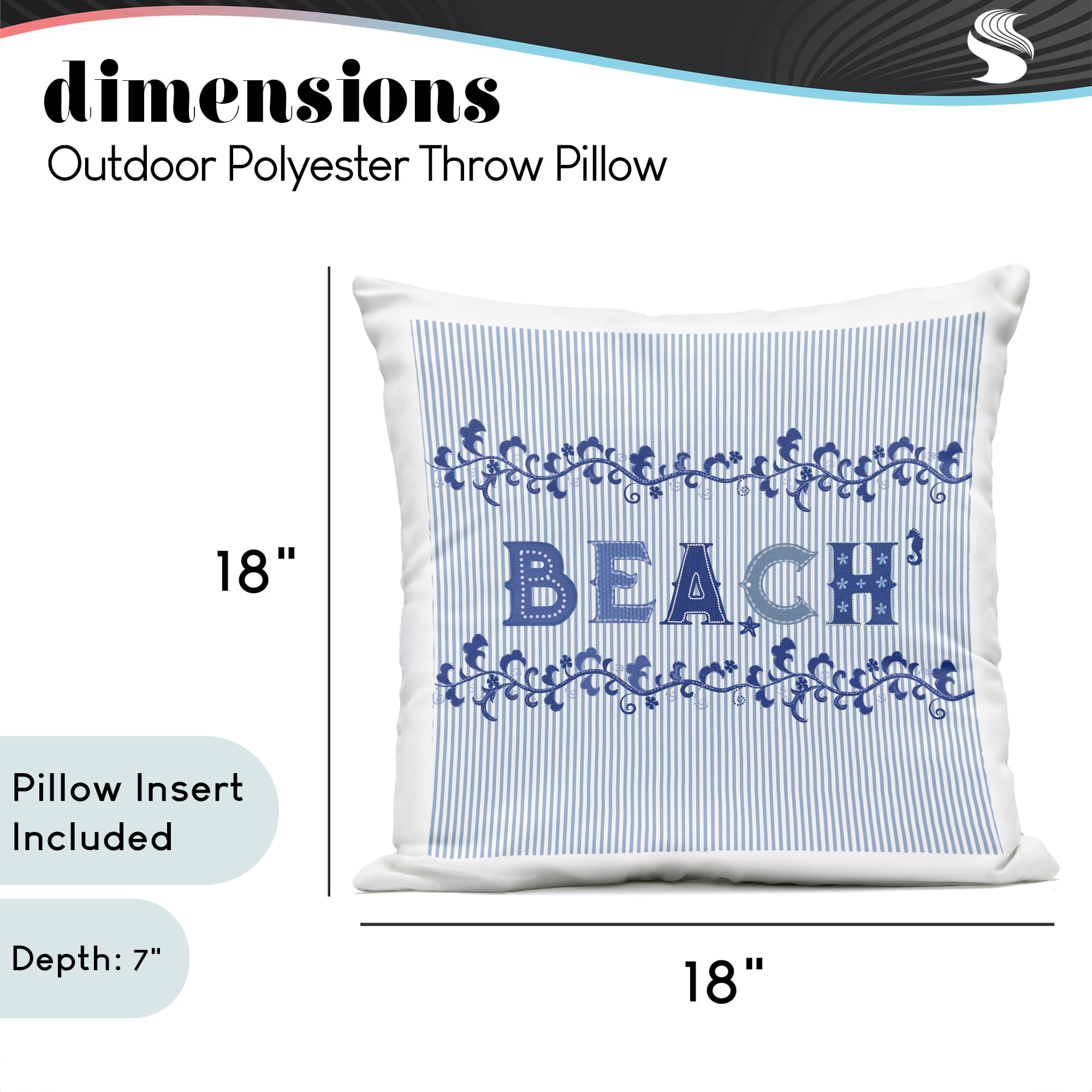 Stupell Industries 18" x 18" Blue Striped Beach Phrase Pattern Print Outdoor Throw Pillow
