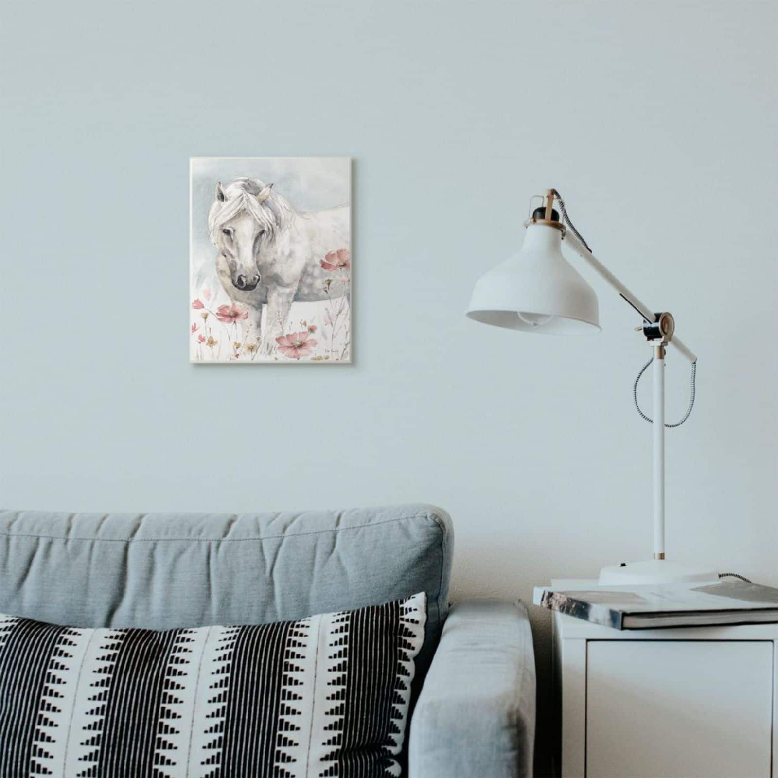 Stupell Industries Beautiful Horse Pink Flower Animal Watercolor Painting