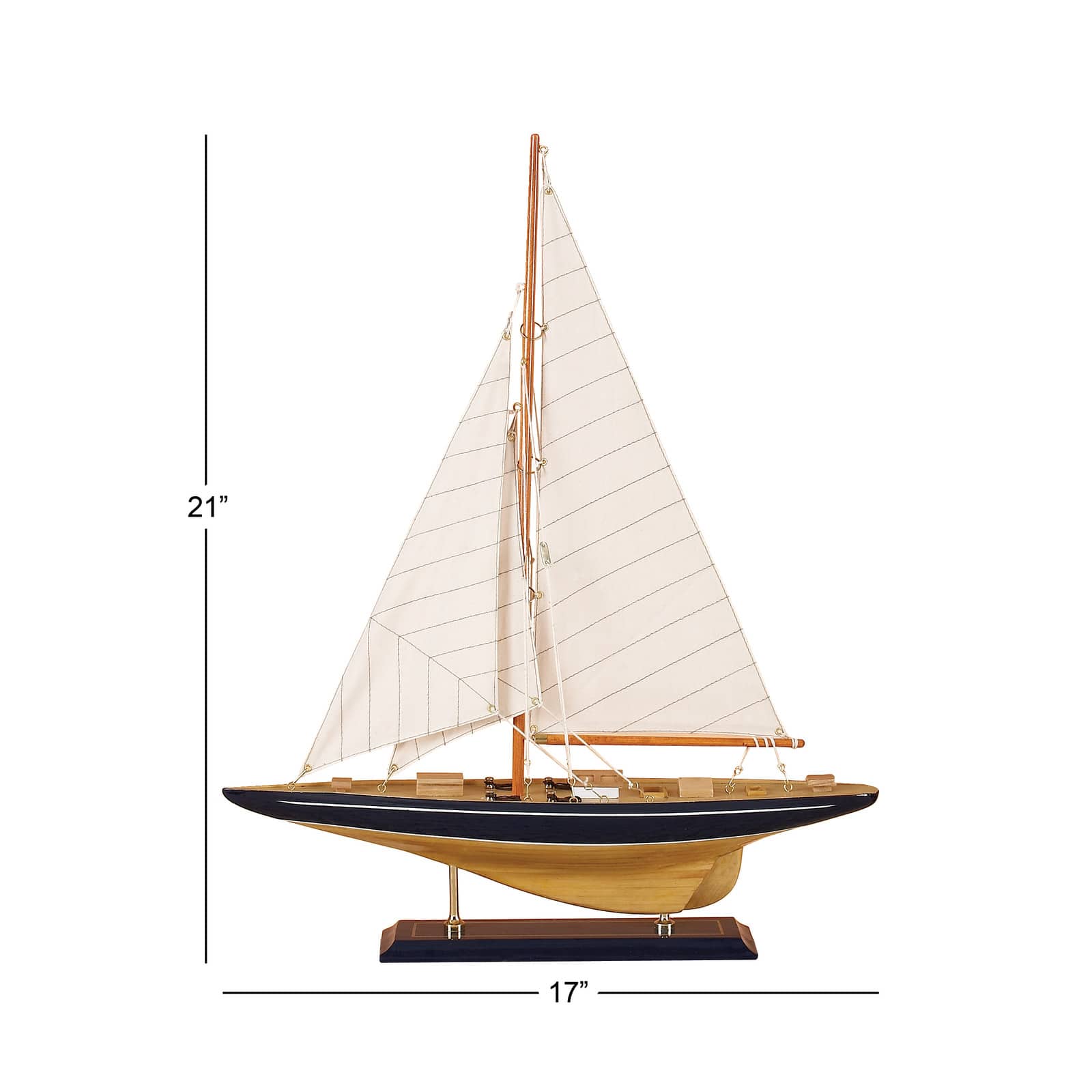 Beige Wood Coastal Sculpture, Sail Boat 21" x 17" x 4"