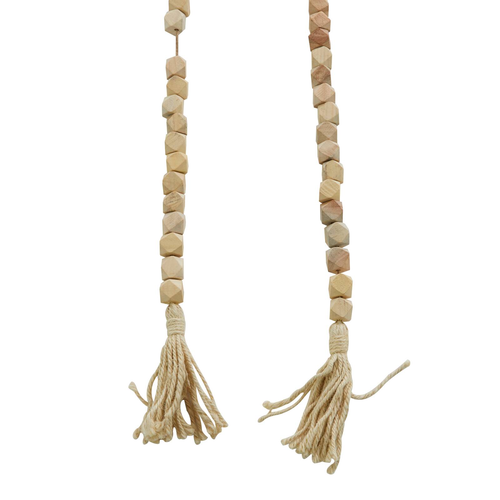 80" Bohemian Mango Wood Beads with Tassels Garland