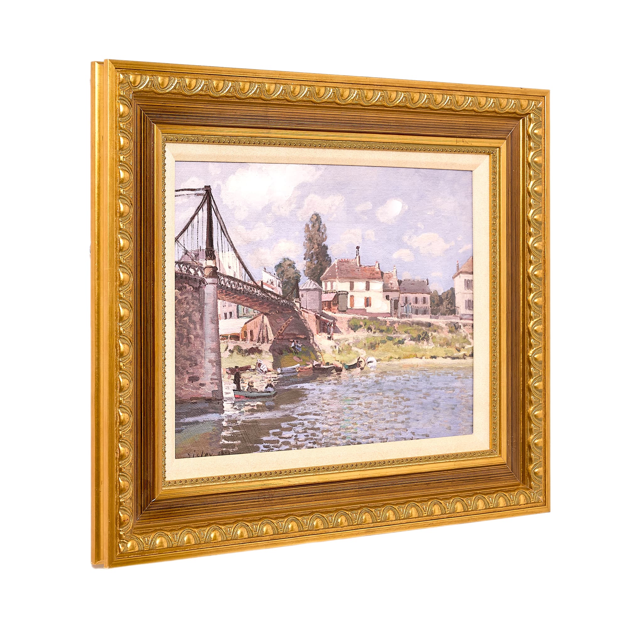 American Art Decor Ornate Framed The Bridge at Villeneuve Canvas Print by Alfred Sisley - 22.75" x 18.75" 