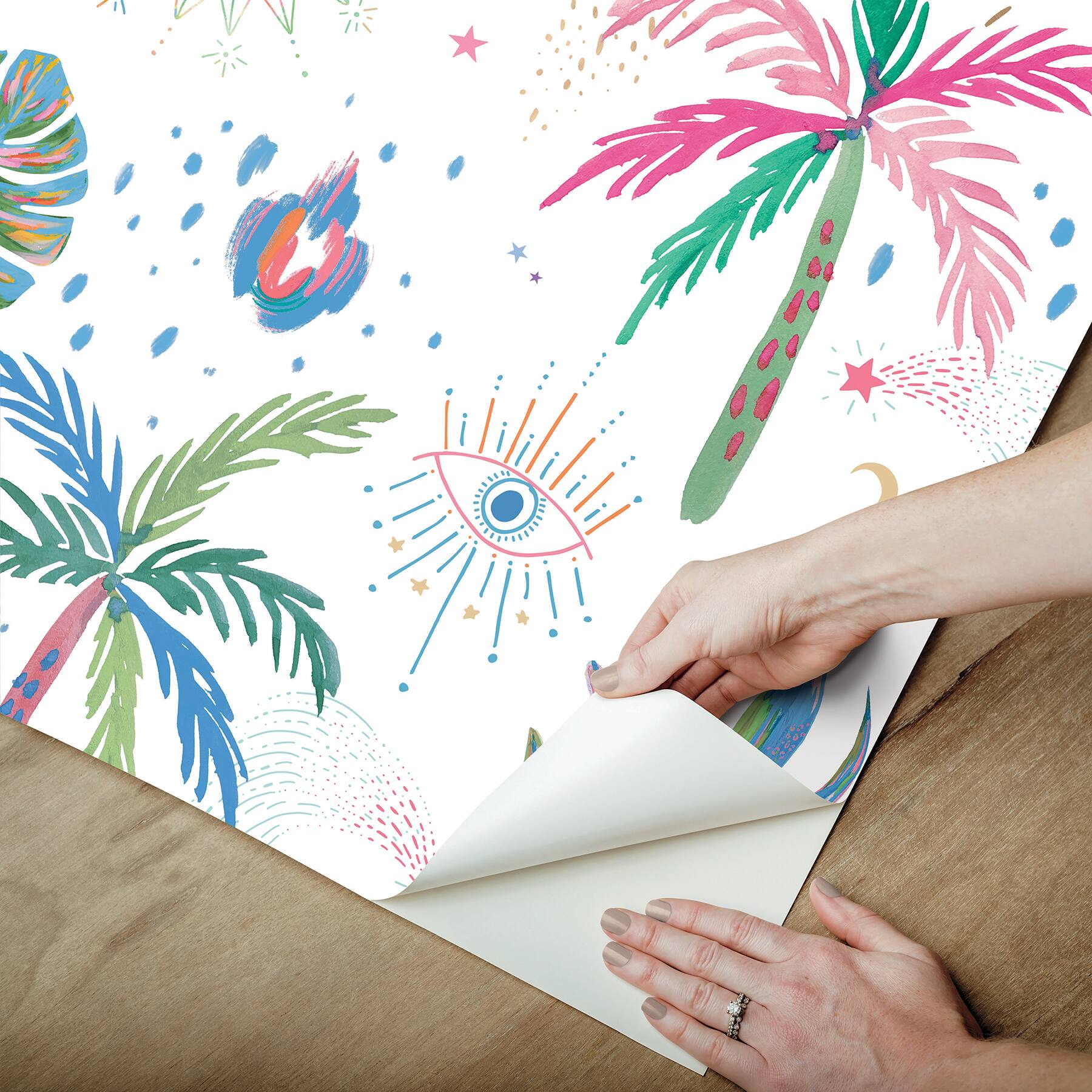 RoomMates White Multi Nuit Tropicale Peel & Stick Wallpaper