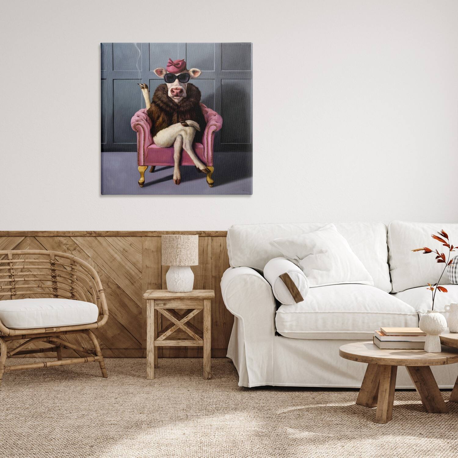 Stupell Industries Trendy Pink Glam Cow Canvas Wall Art