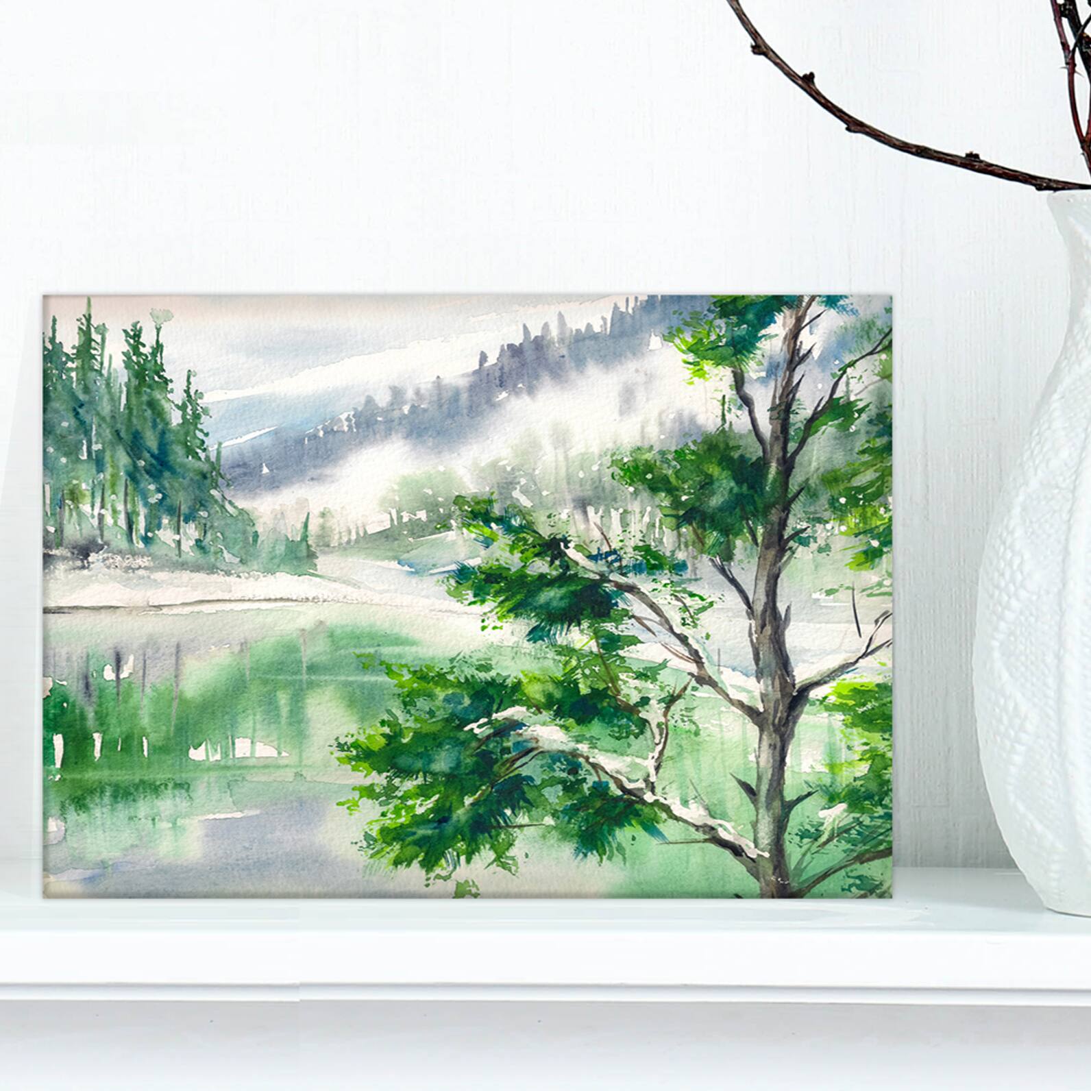 Designart - Lake and Mountains in Winter Season - Landscapes Painting Print on Wrapped Canvas