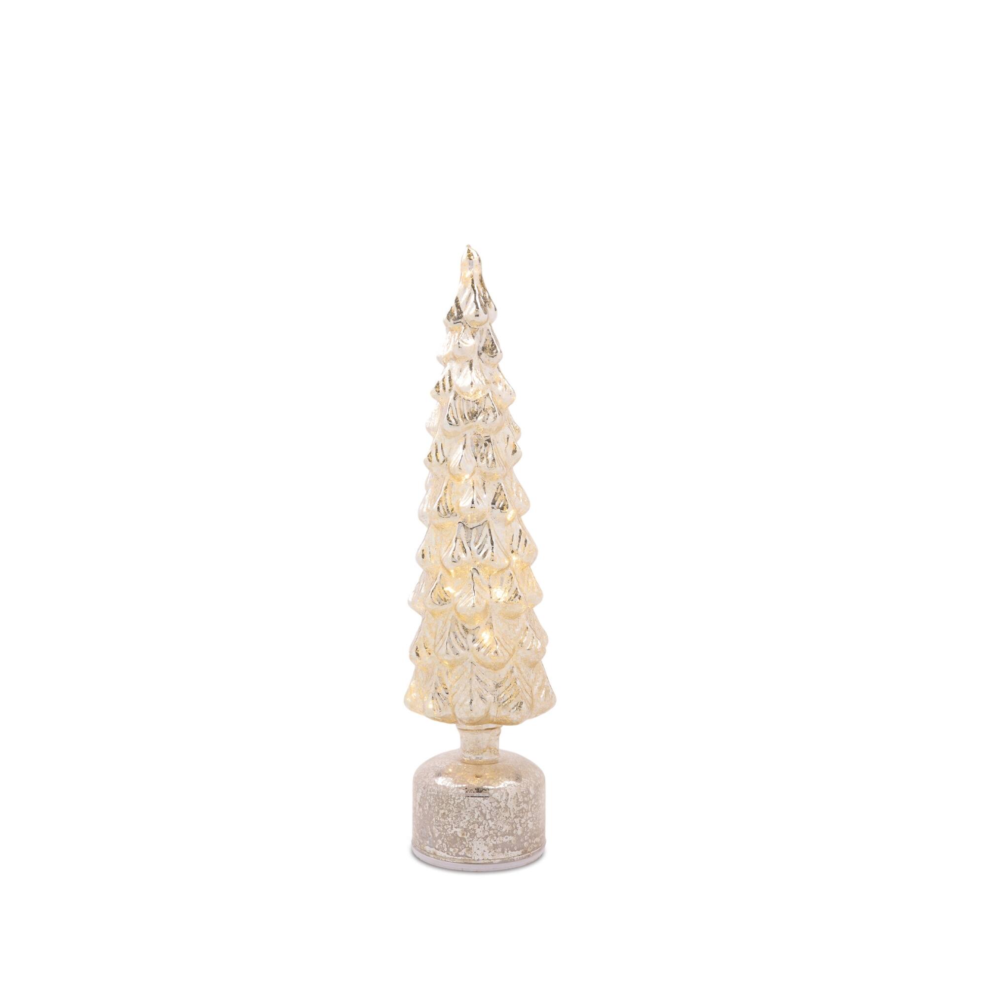 Melrose LED Mercury Glass Rotating Pine Tree Set