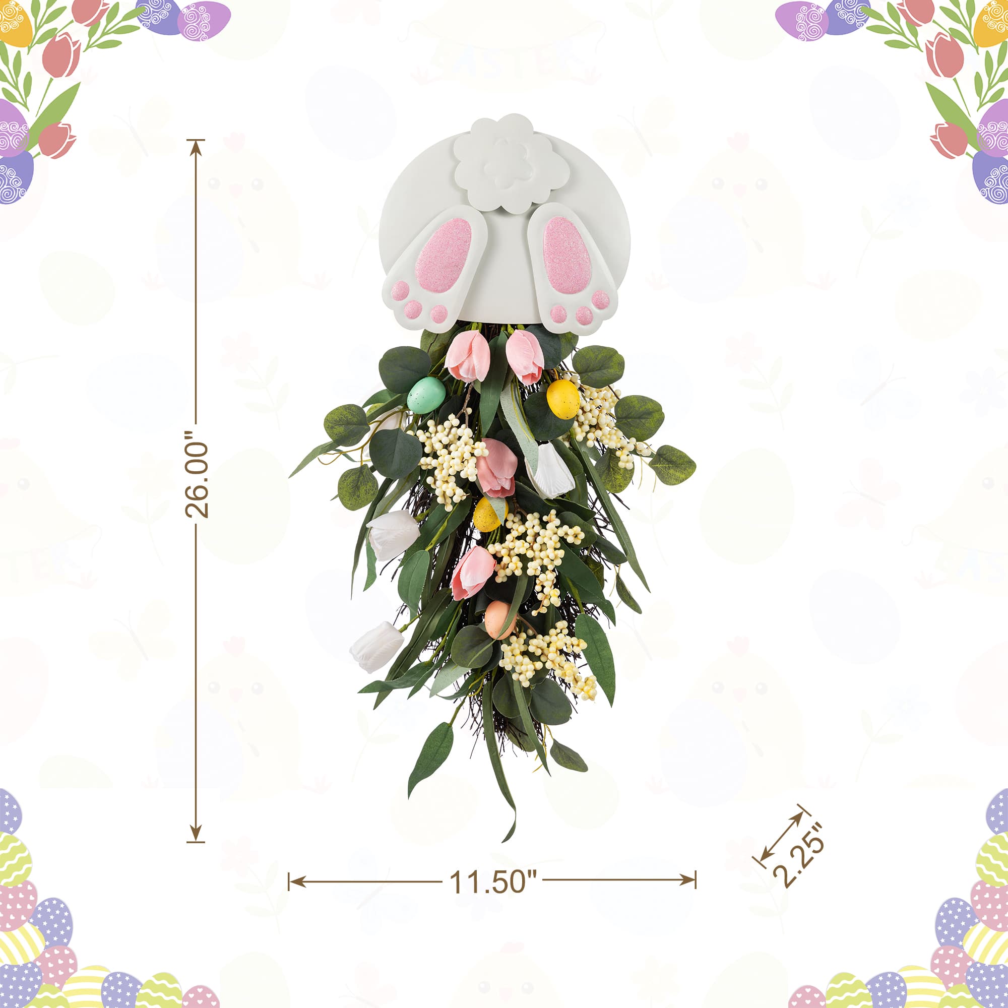 Glitzhome® 26" Easter Metal Bunny & Tulip Teardrop Wall Decor