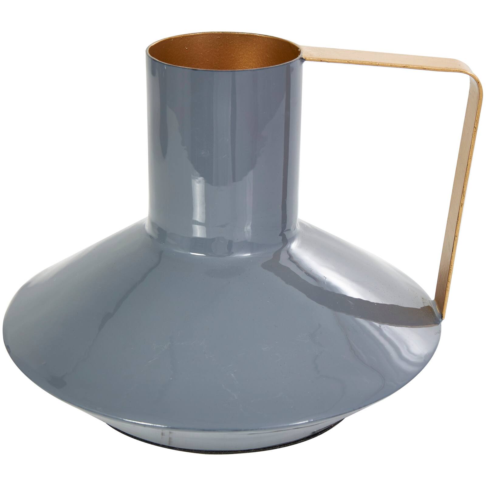CosmoLiving by Cosmopolitan Blue Metal Abstract Enameled Vase with Geometric Gold Handle Set