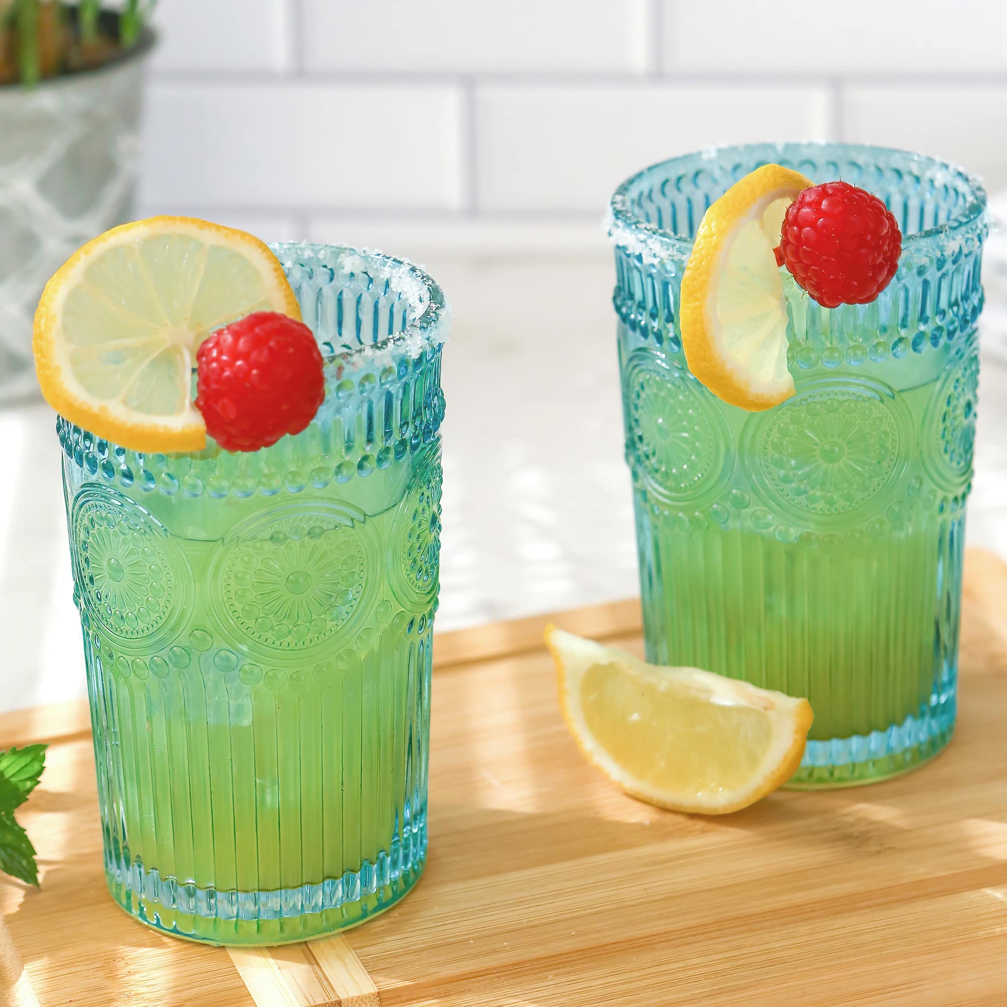 Kate Aspen® 13oz. Vintage Textured Aqua Blue Drinking Glasses, 6ct.