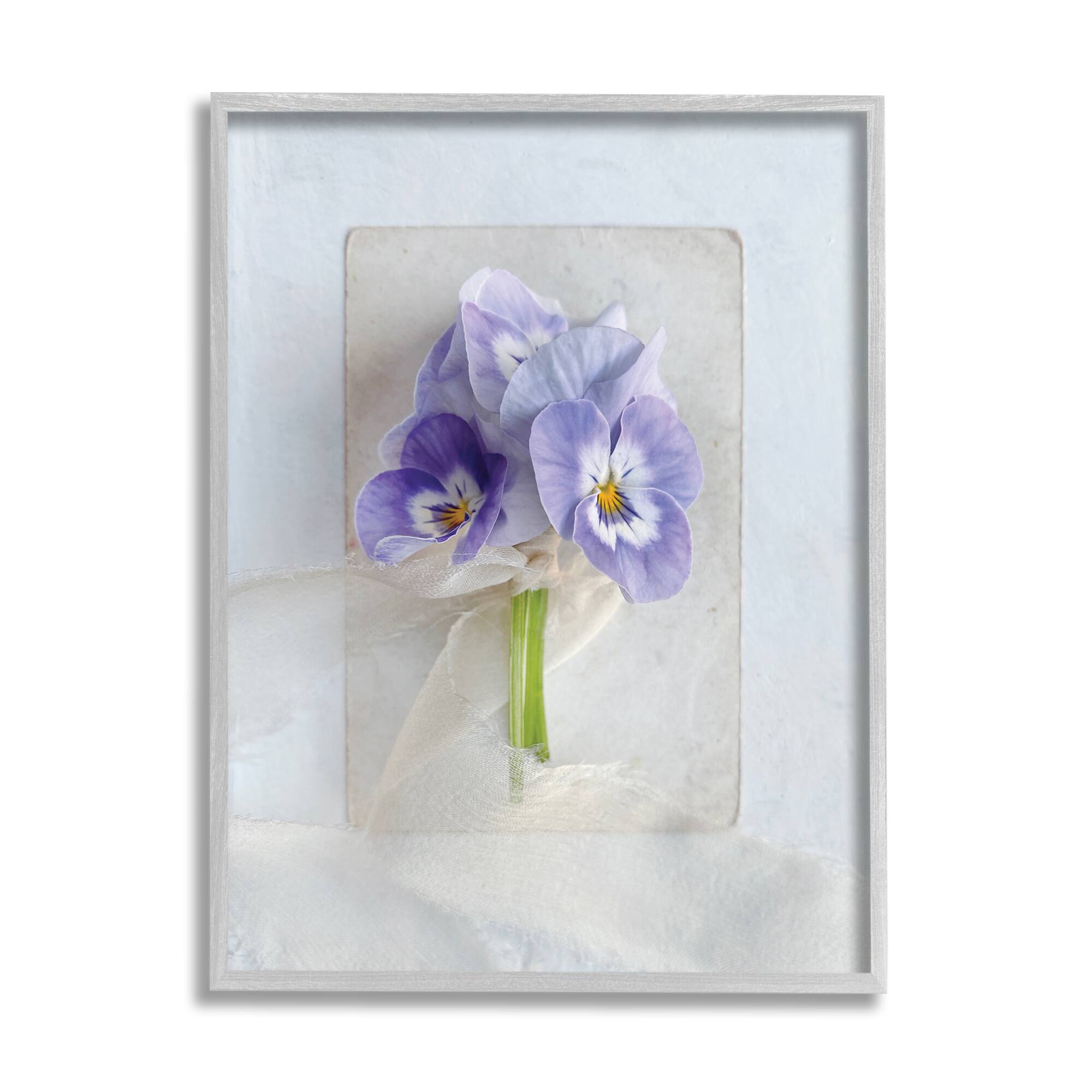 Stupell Industries Violets Wrapped in Sheer Soft Country Floral in Gray Frame Wall Art