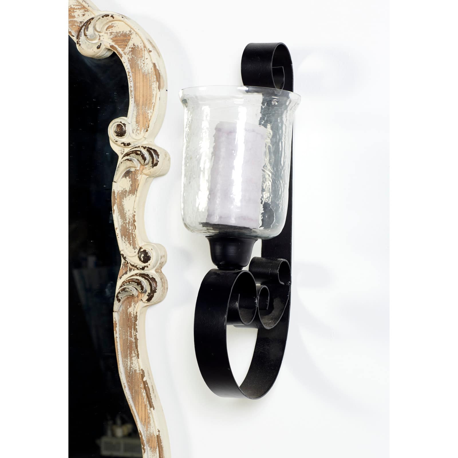 Black Iron Traditional Candle Wall Sconce, 21" x 10" x 7"