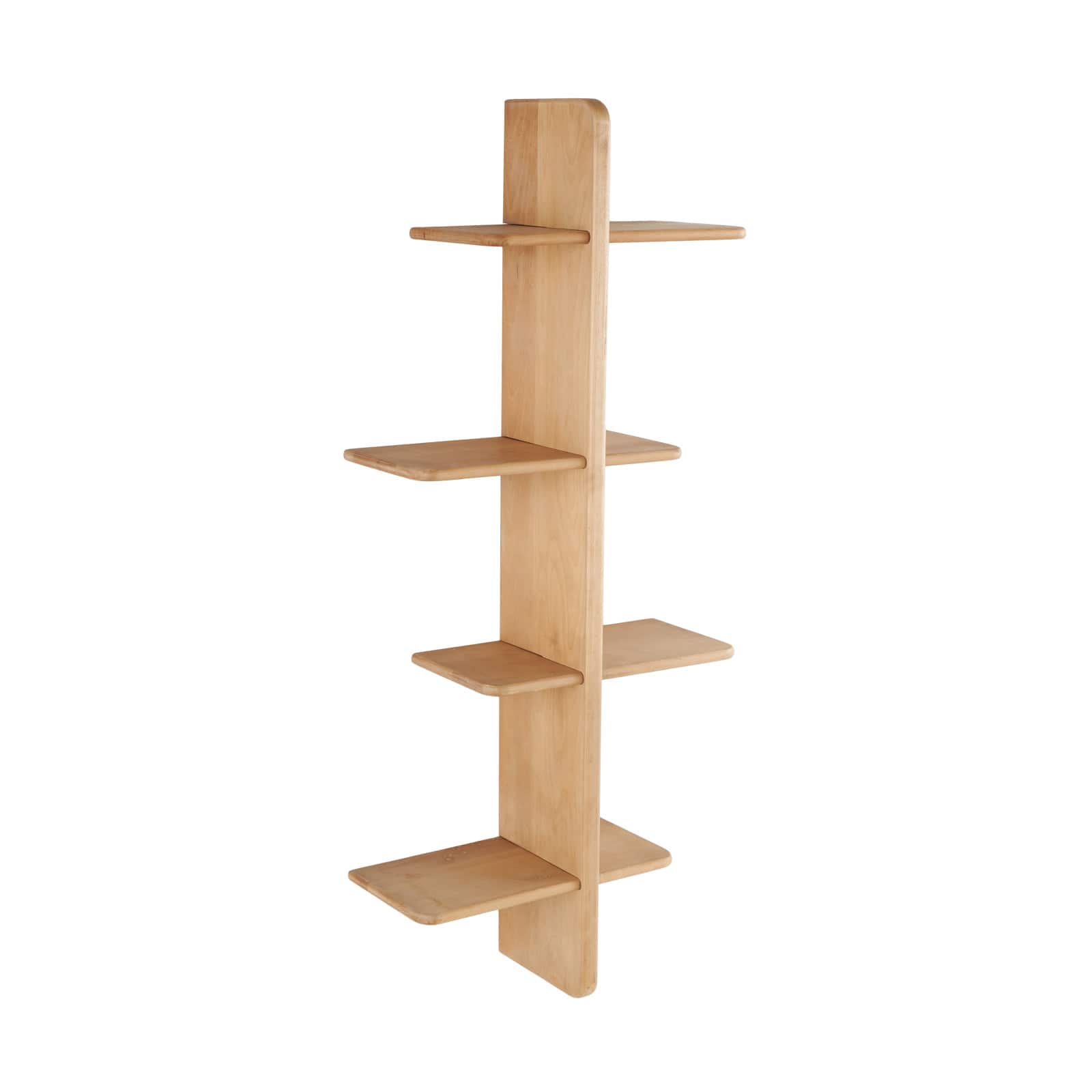 15" x 44" 8-Shelf Light Brown Wood Handmade Wall Shelf