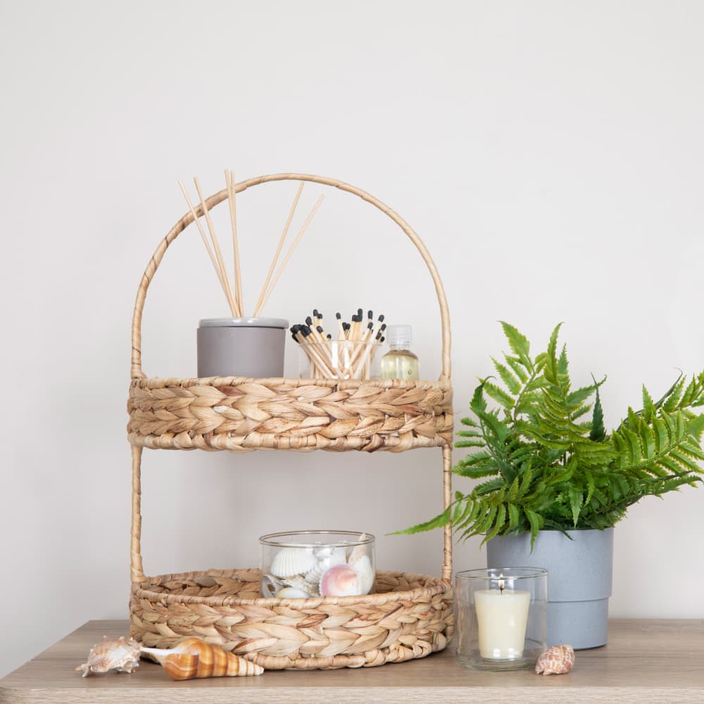 Household Essentials 15" Water Hyacinth 2-Tier Tray