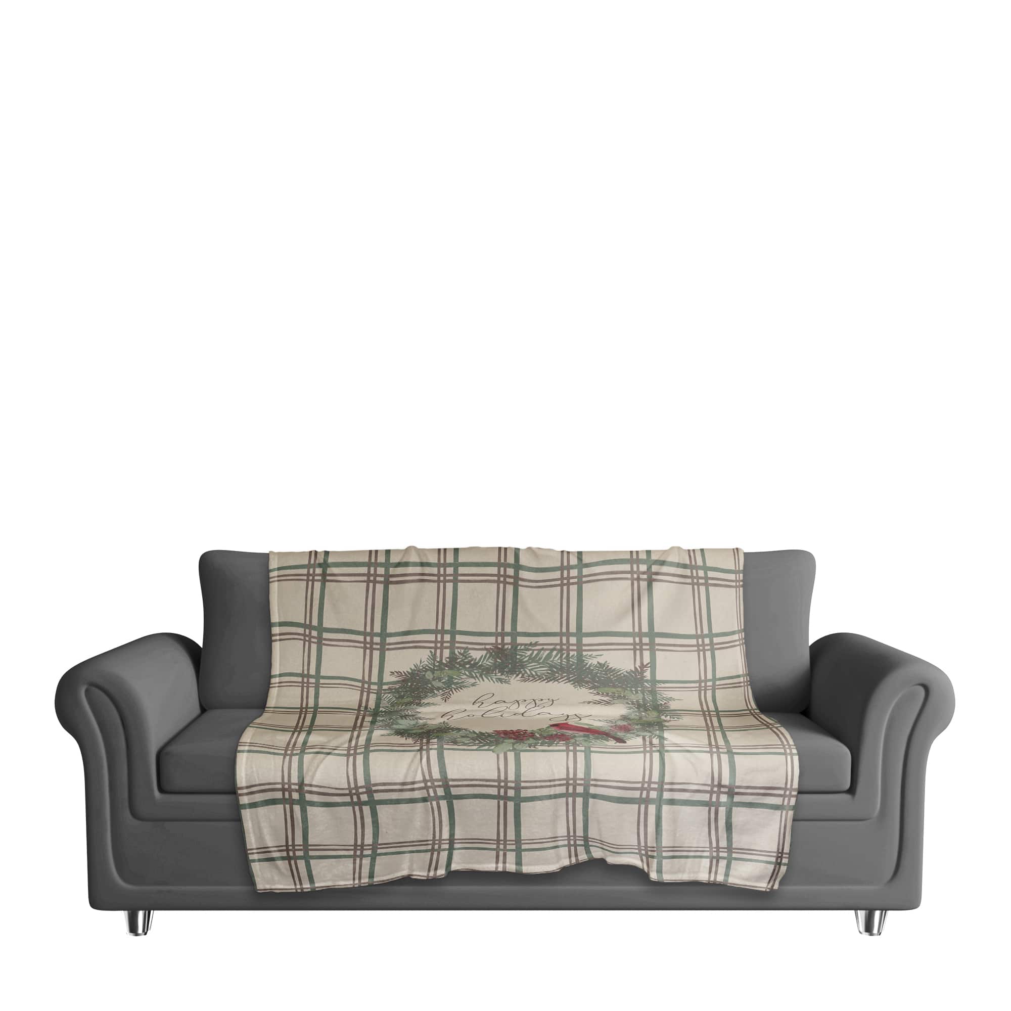 Happy Holidays Plaid Coral Fleece Blanket