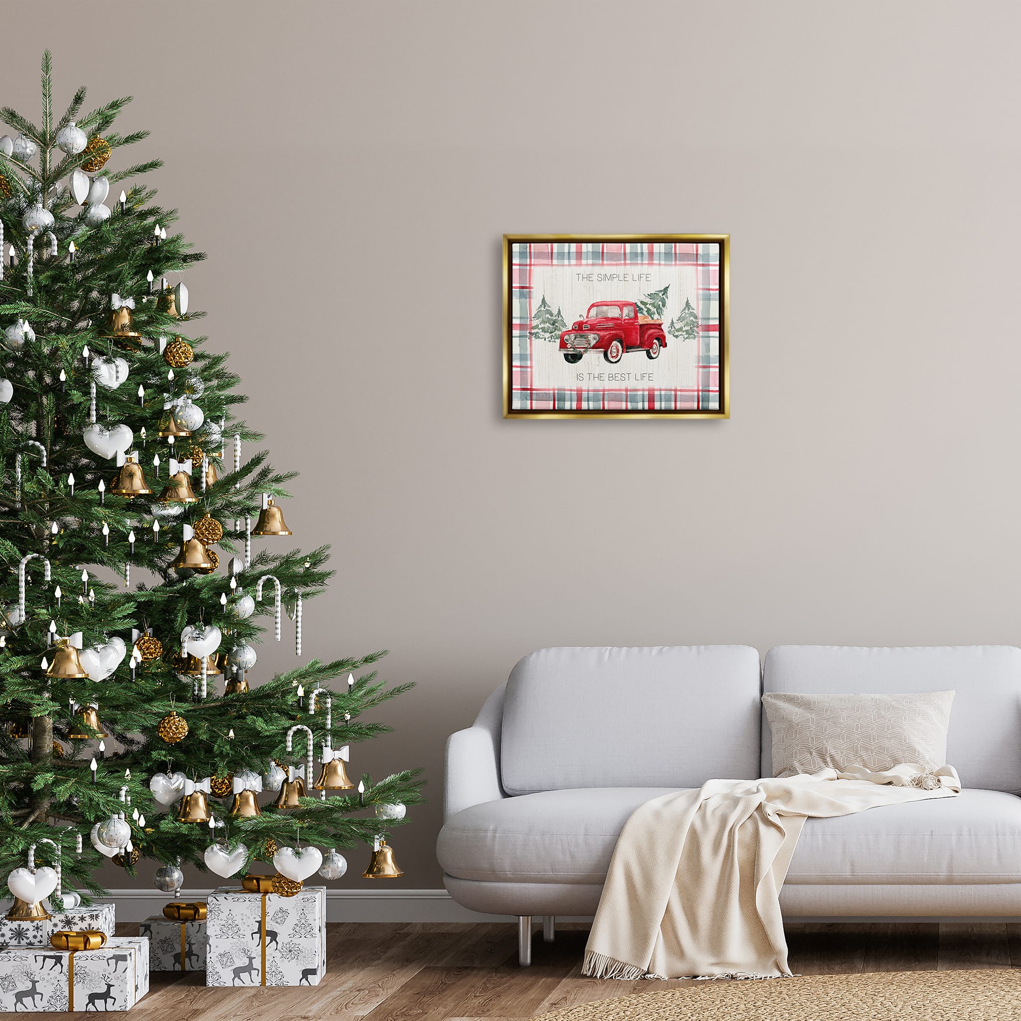 Stupell Industries Simple Life Is Best Plaid Truck Framed Floater Canvas Wall Art