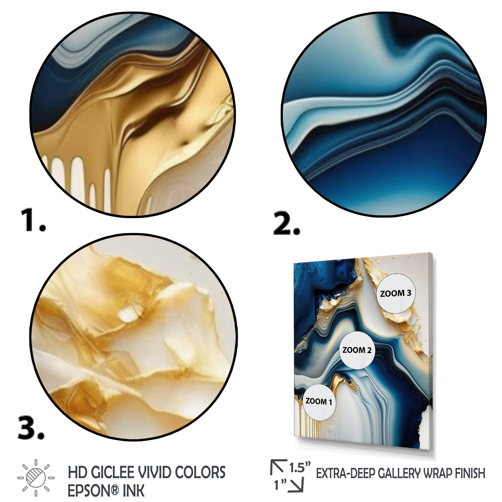 Designart 'Abstract Geode Gold And Blue Marble II' Marble Abstract Canvas Wall Art