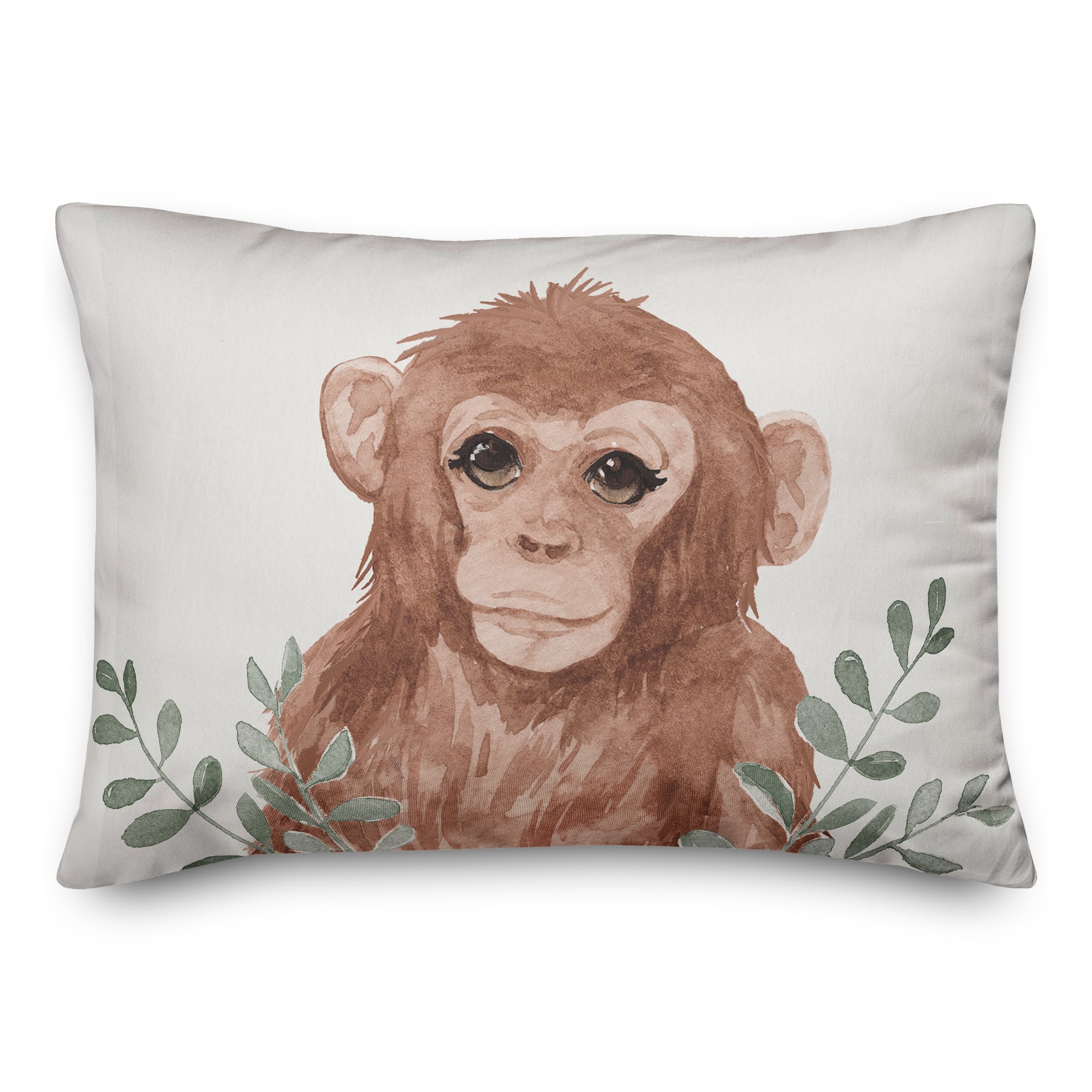 Baby Monkey In Leaves 20" x 14" Throw Pillow
