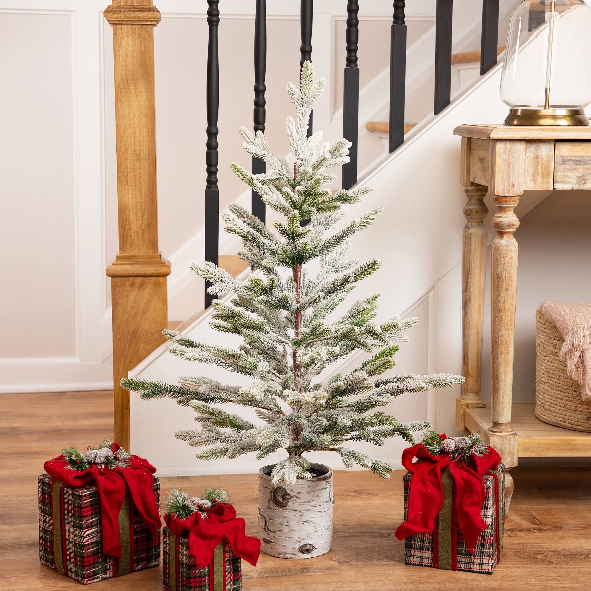 Northlight 36" Unlit Flocked Fir Artificial Christmas Tree in Birch Pot