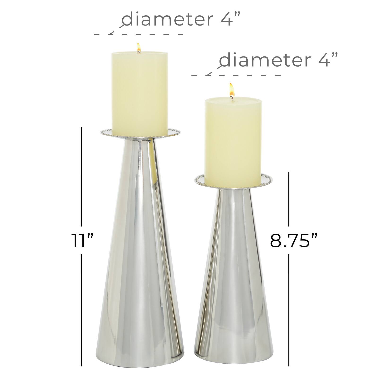 Silver Stainless Steel Glam Cone Candle Holder Set