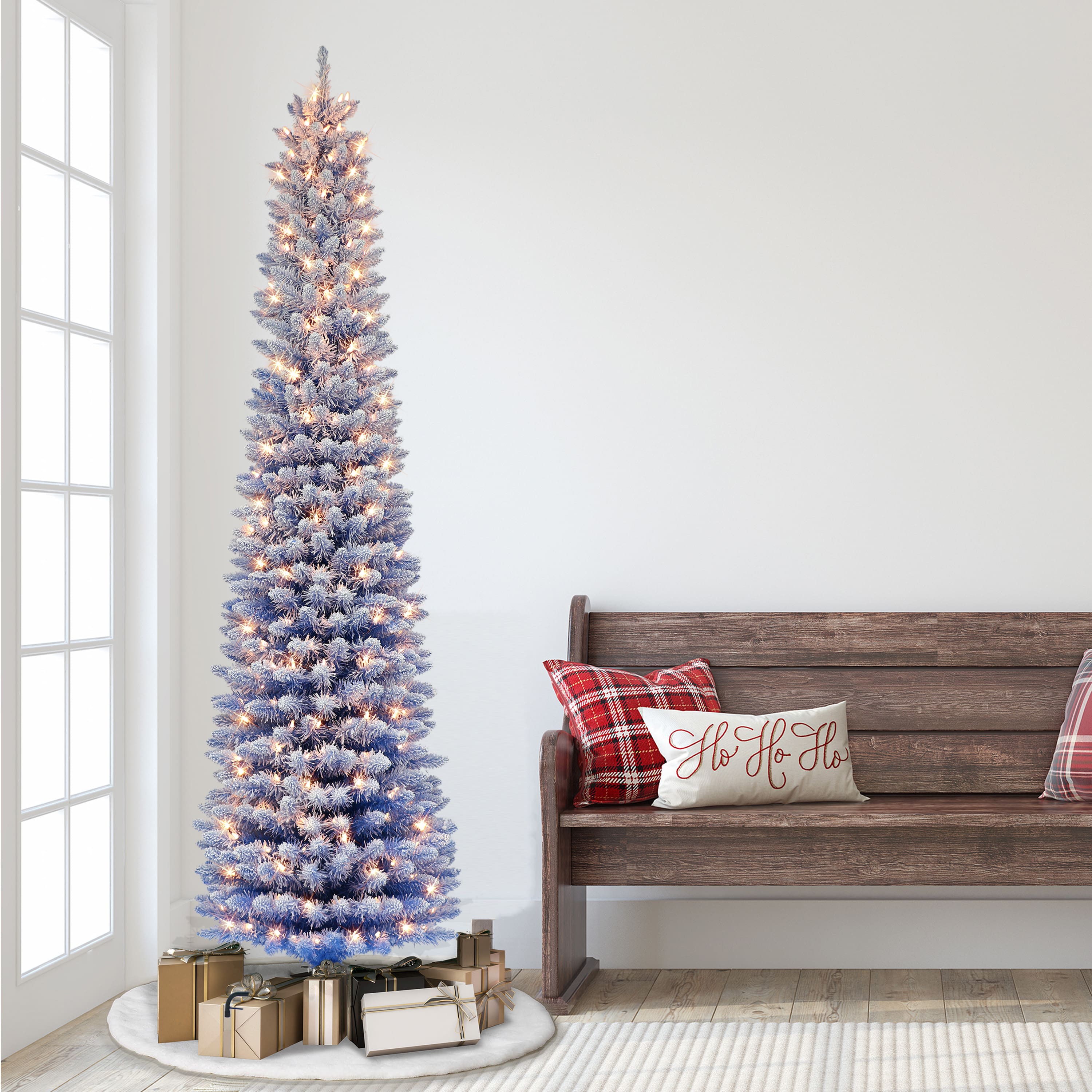 7.5ft. Pre-Lit Flocked Blue Artificial Christmas Tree, Clear Lights