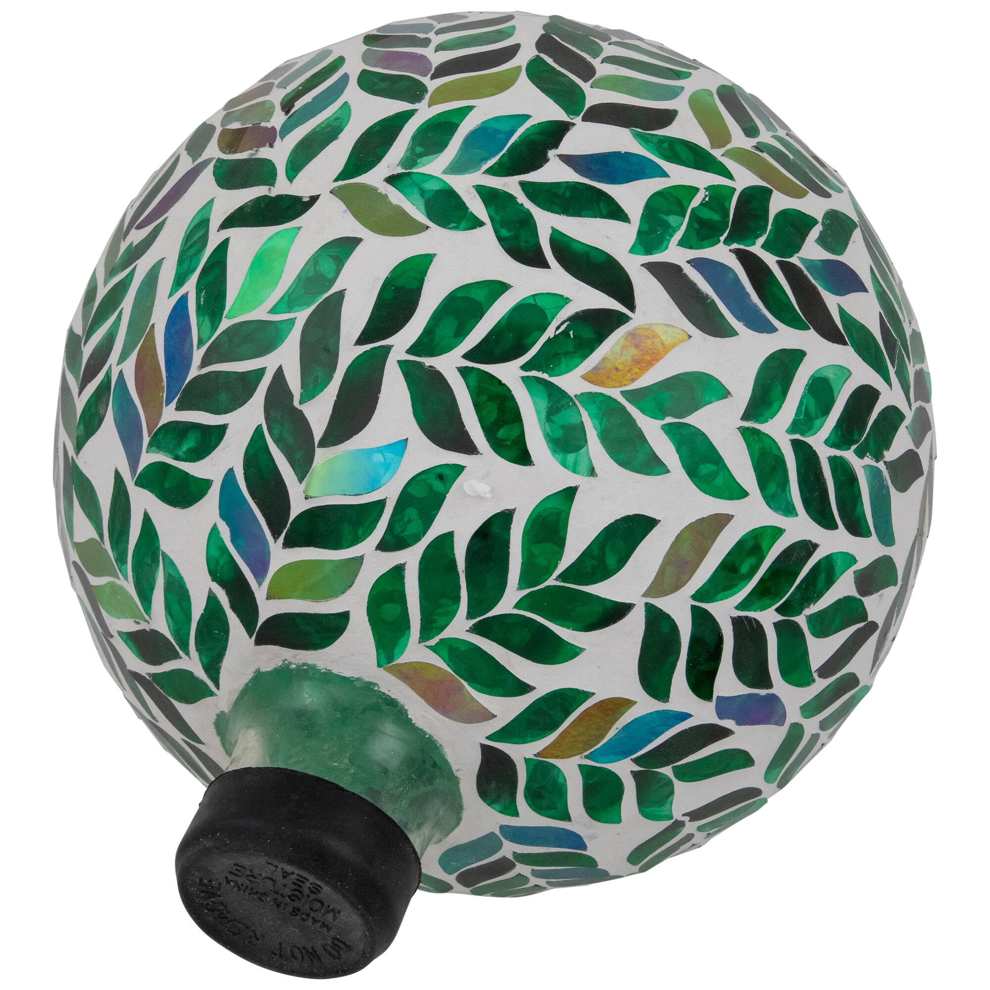 10" White & Green Mosaic Iridescent Leaves Outdoor Garden Gazing Ball