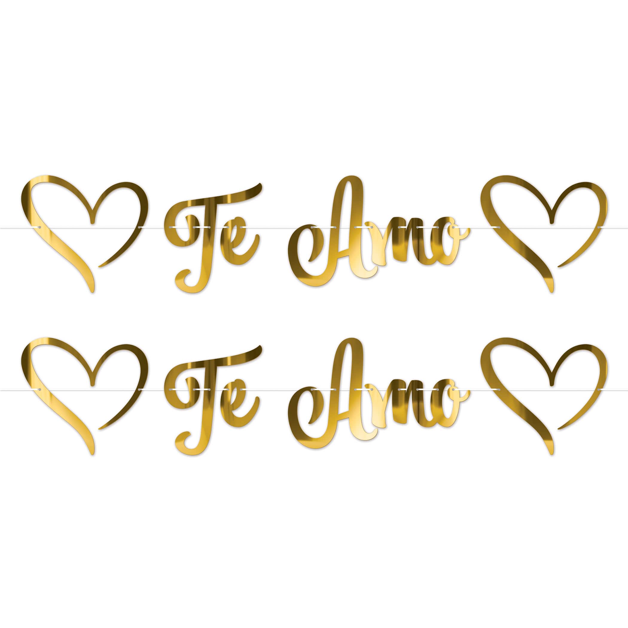 Beistle 5.25ft. Gold Foil Te Amo Streamers, 2ct.