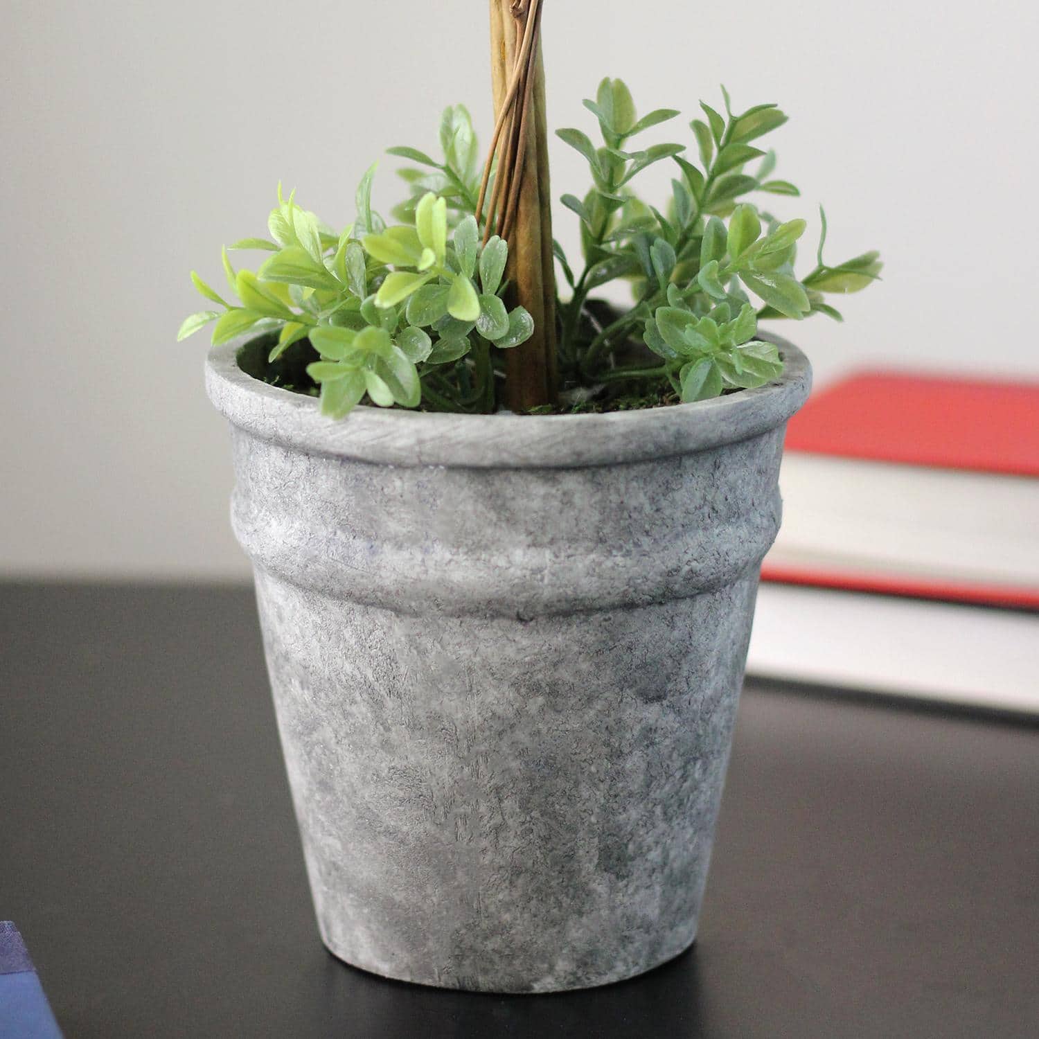 17" Green Artificial Boxwood Topiary in Distressed Paper Mache Pot