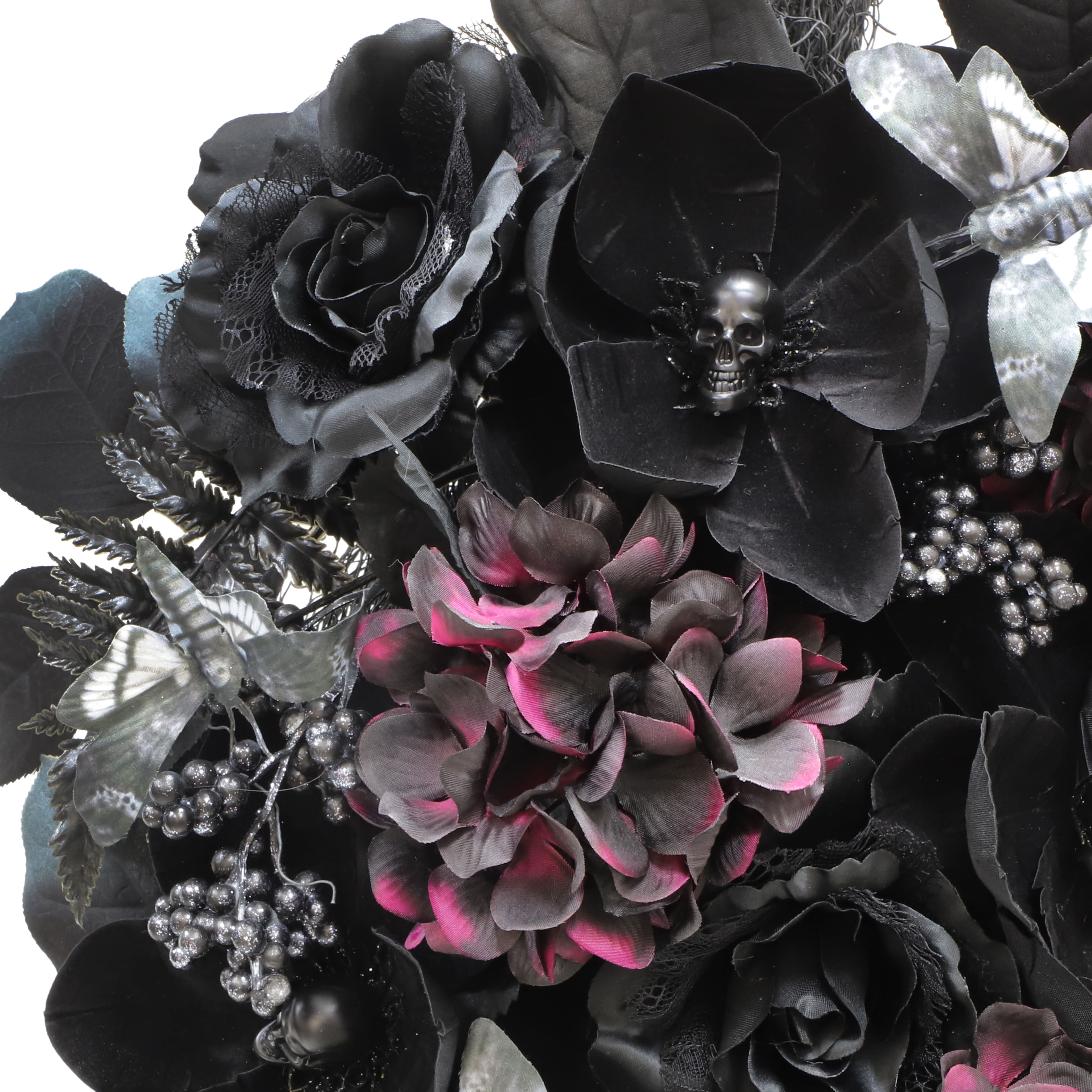 26" Black Rose, Skull & Month Teardrop Wreath by Ashland®