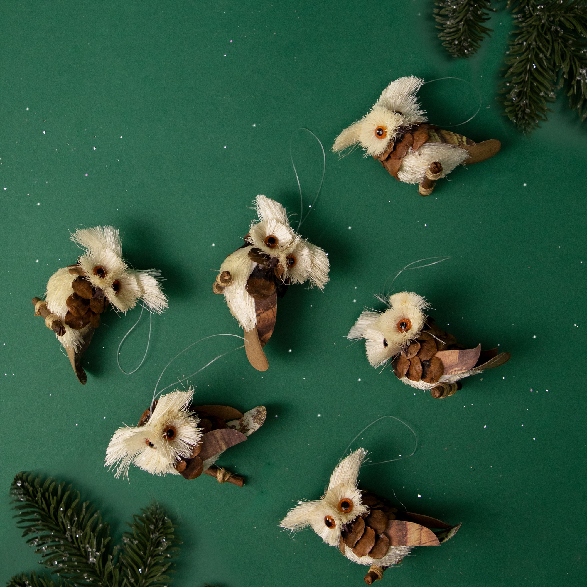6ct. Brown & Ivory Sisal Owl Ornaments