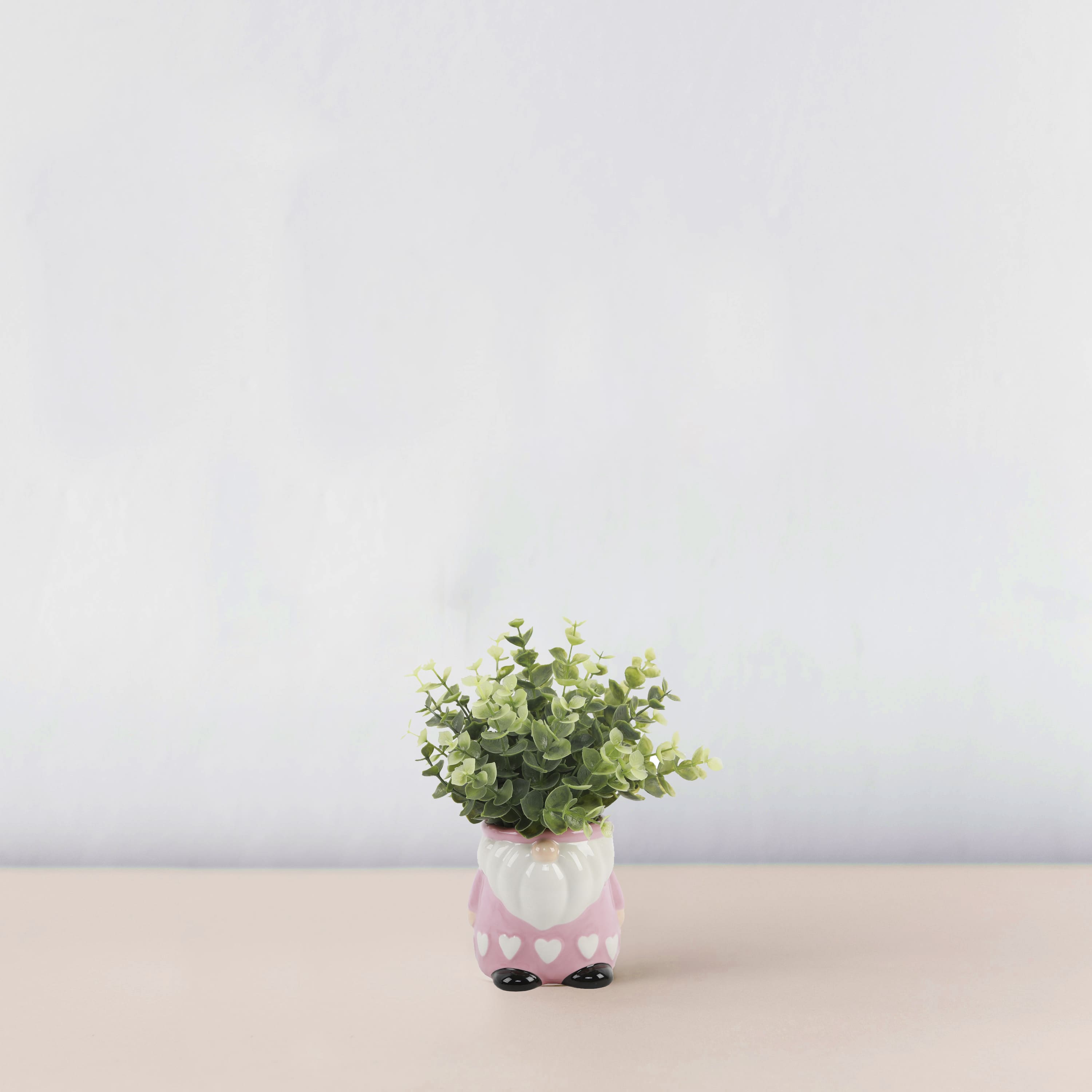 Flora Bunda® 9" Green Eucalyptus in Pink Heart Gnome Planter