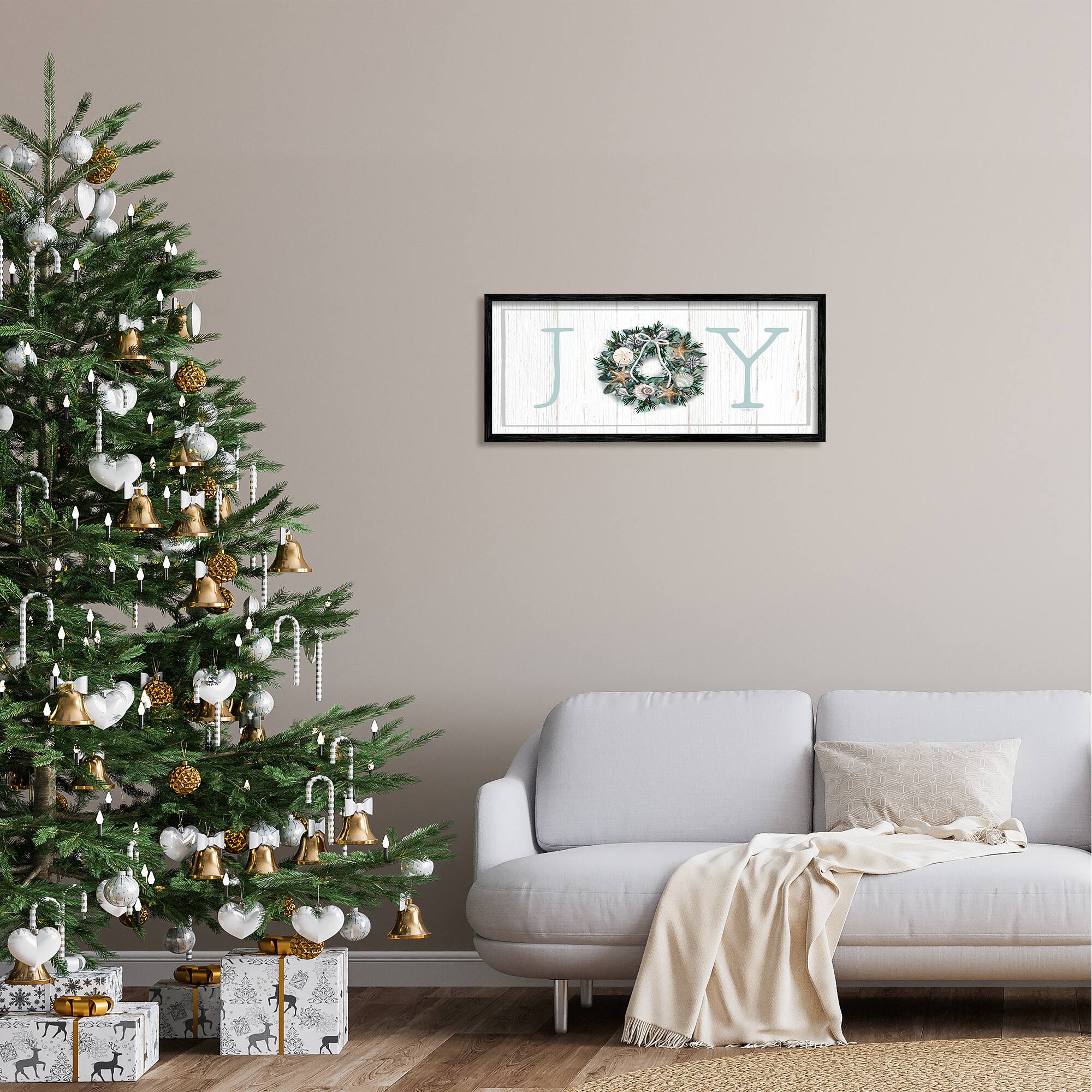 Stupell Industries Joy Holiday Seashell Wreath Framed Giclee Art